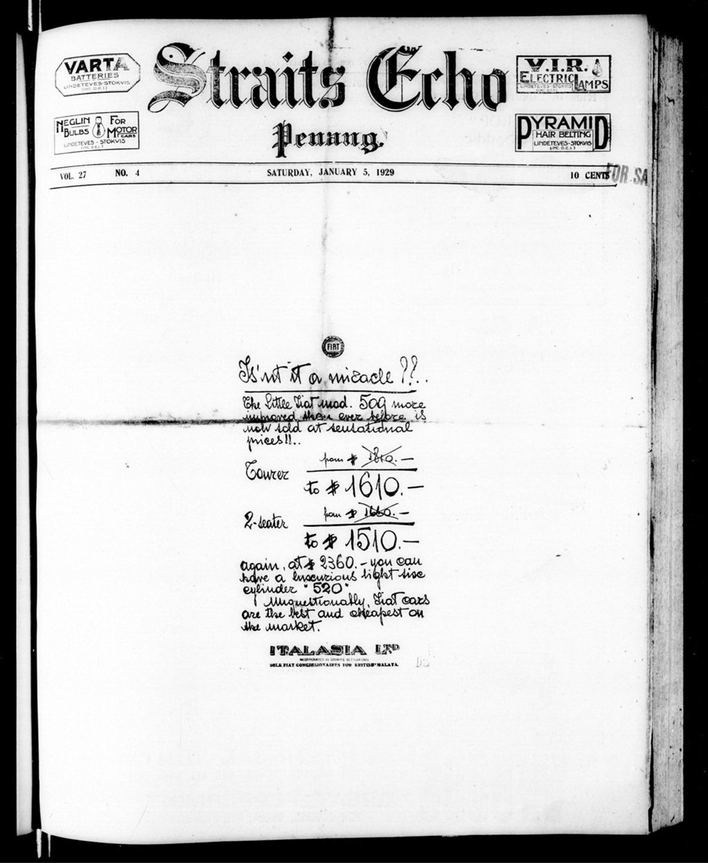 Miniature of Straits Echo 05 January 1929