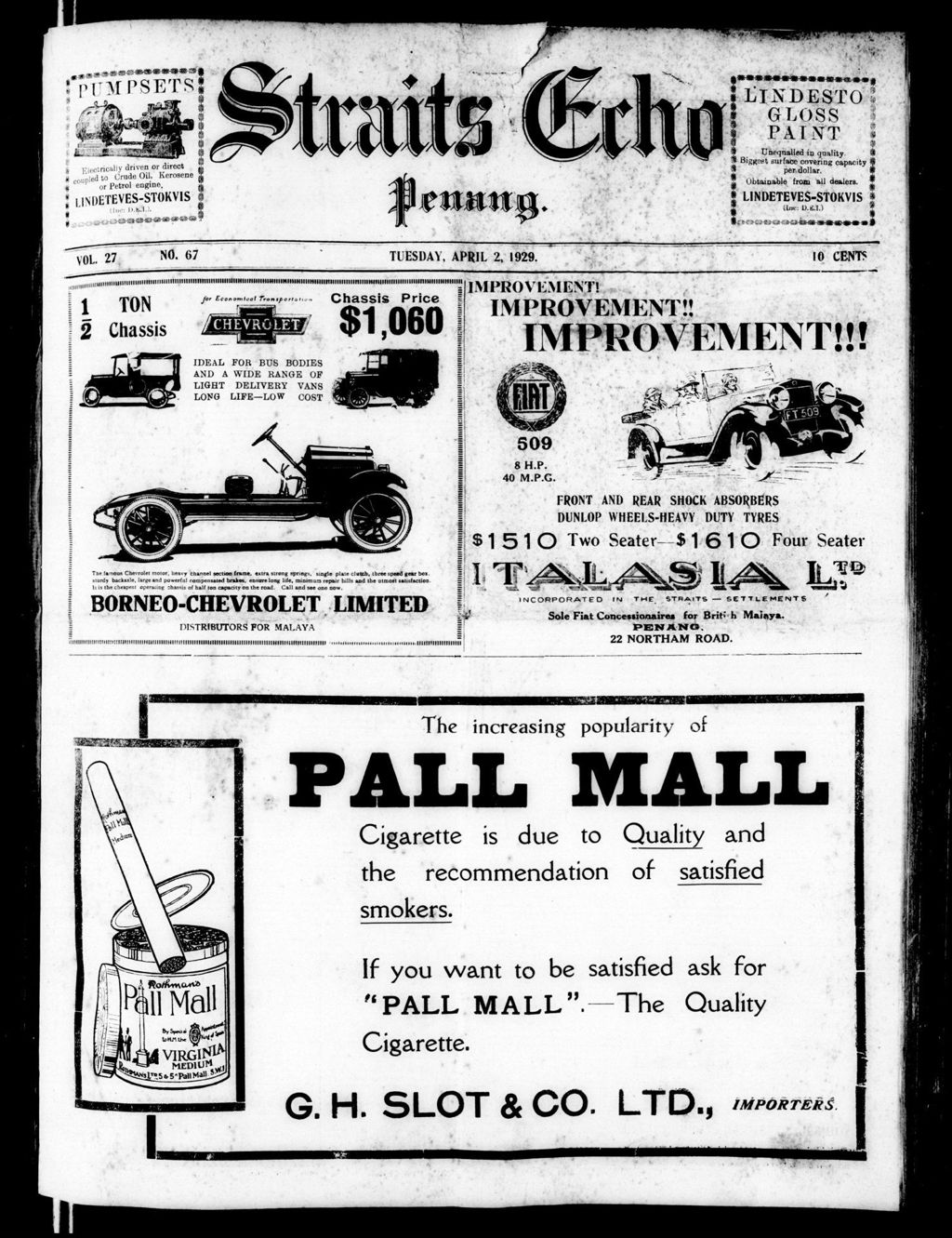 Miniature of Straits Echo 02 April 1929