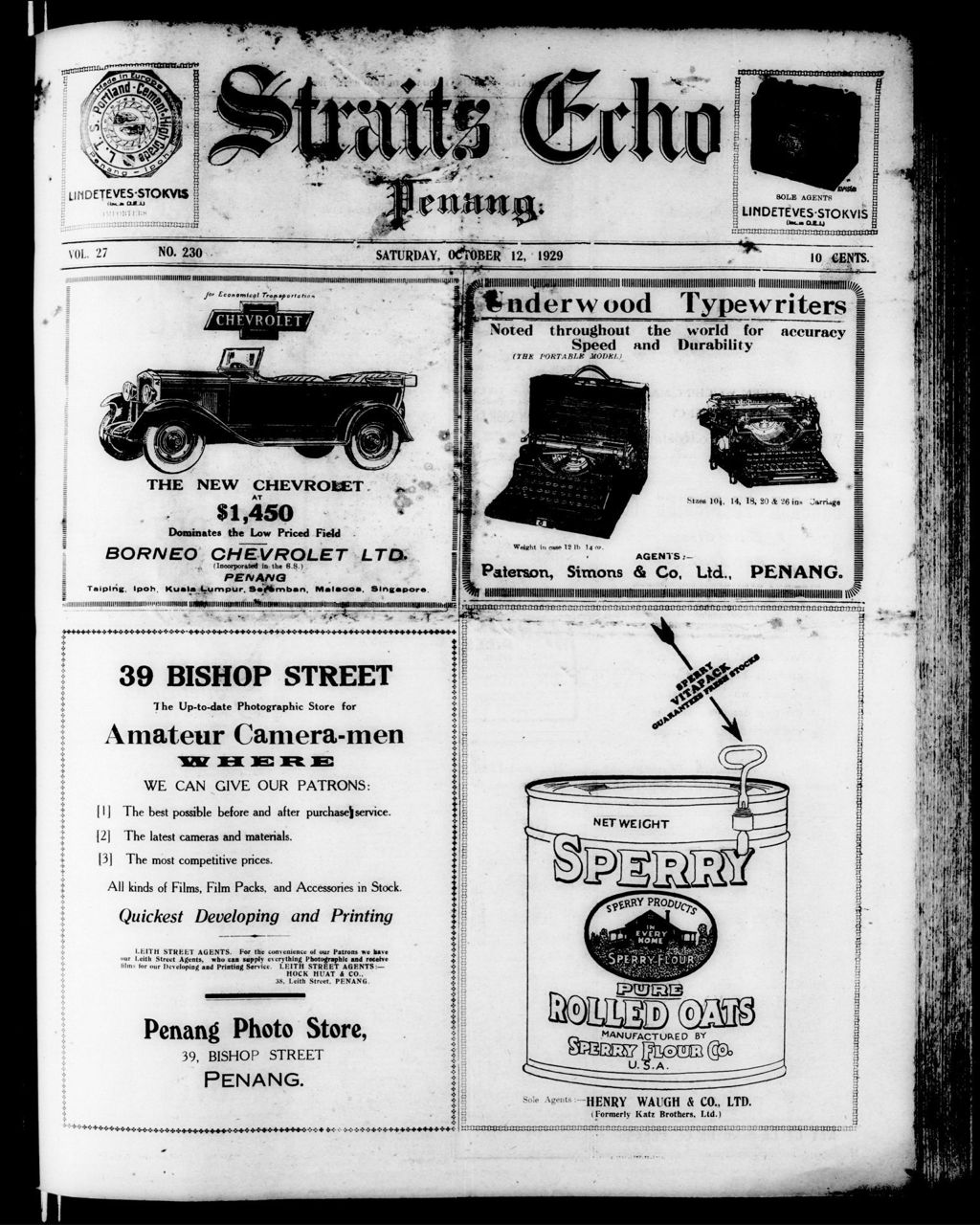 Miniature of Straits Echo 12 October 1929