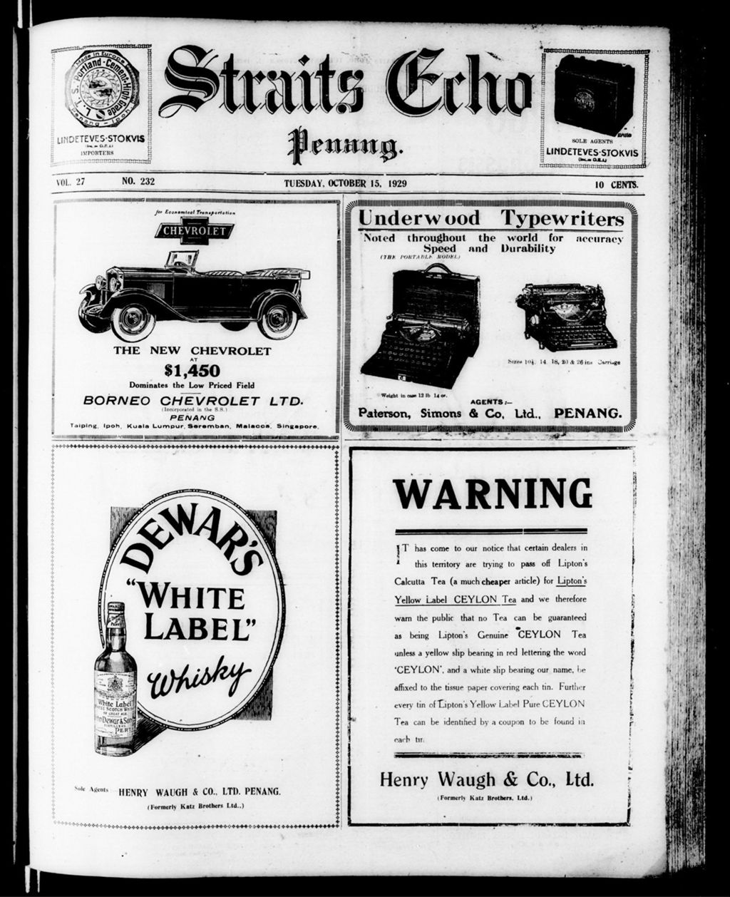 Miniature of Straits Echo 15 October 1929