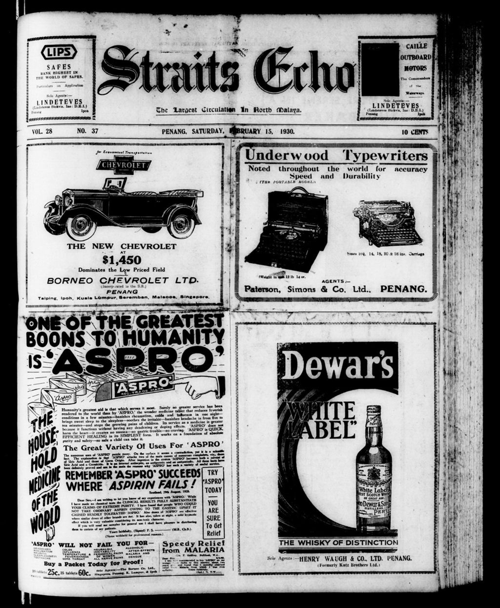 Miniature of Straits Echo 15 February 1930