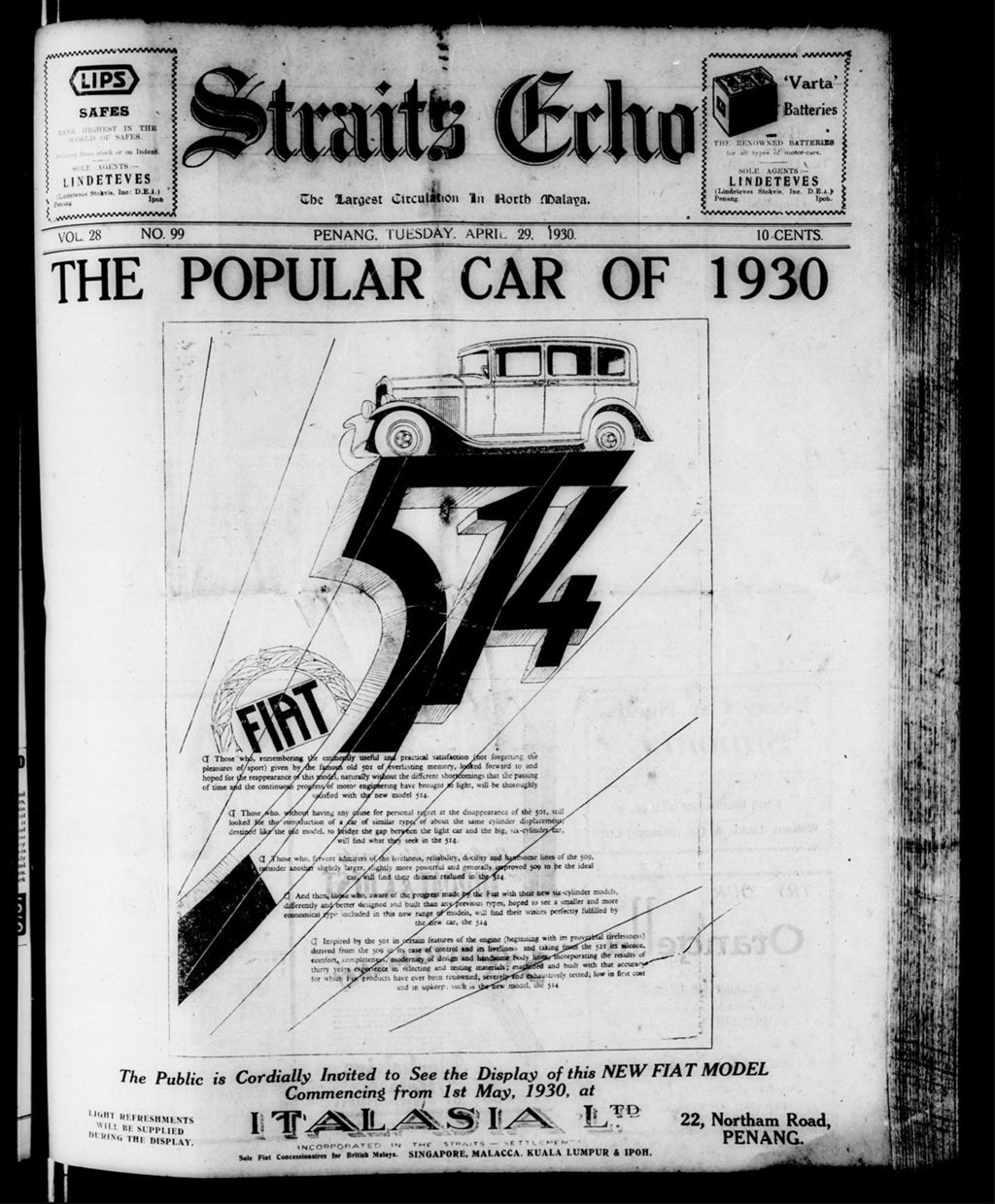 Miniature of Straits Echo 29 April 1930