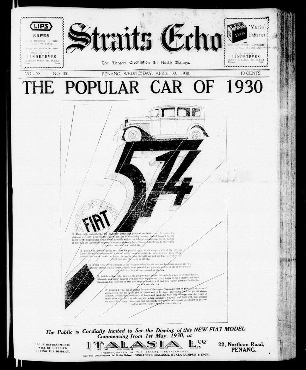 Miniature of Straits Echo 30 April 1930