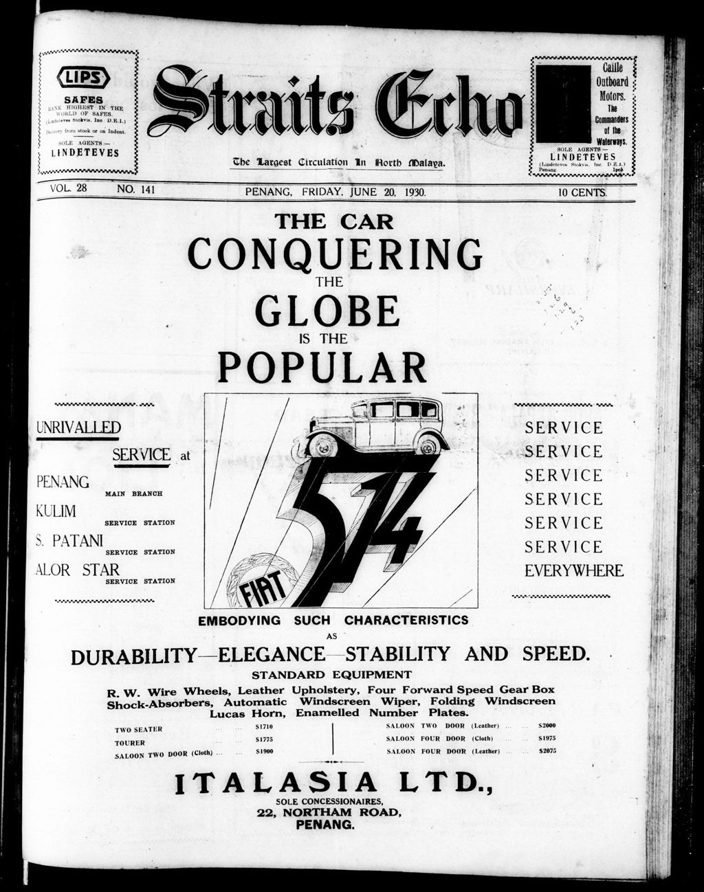 Miniature of Straits Echo 20 June 1930