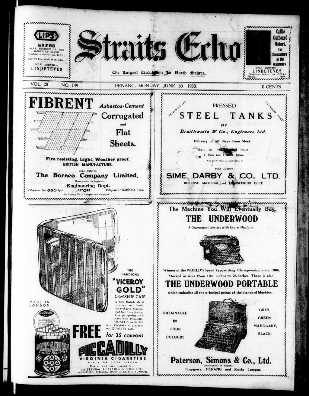 Miniature of Straits Echo 30 June 1930