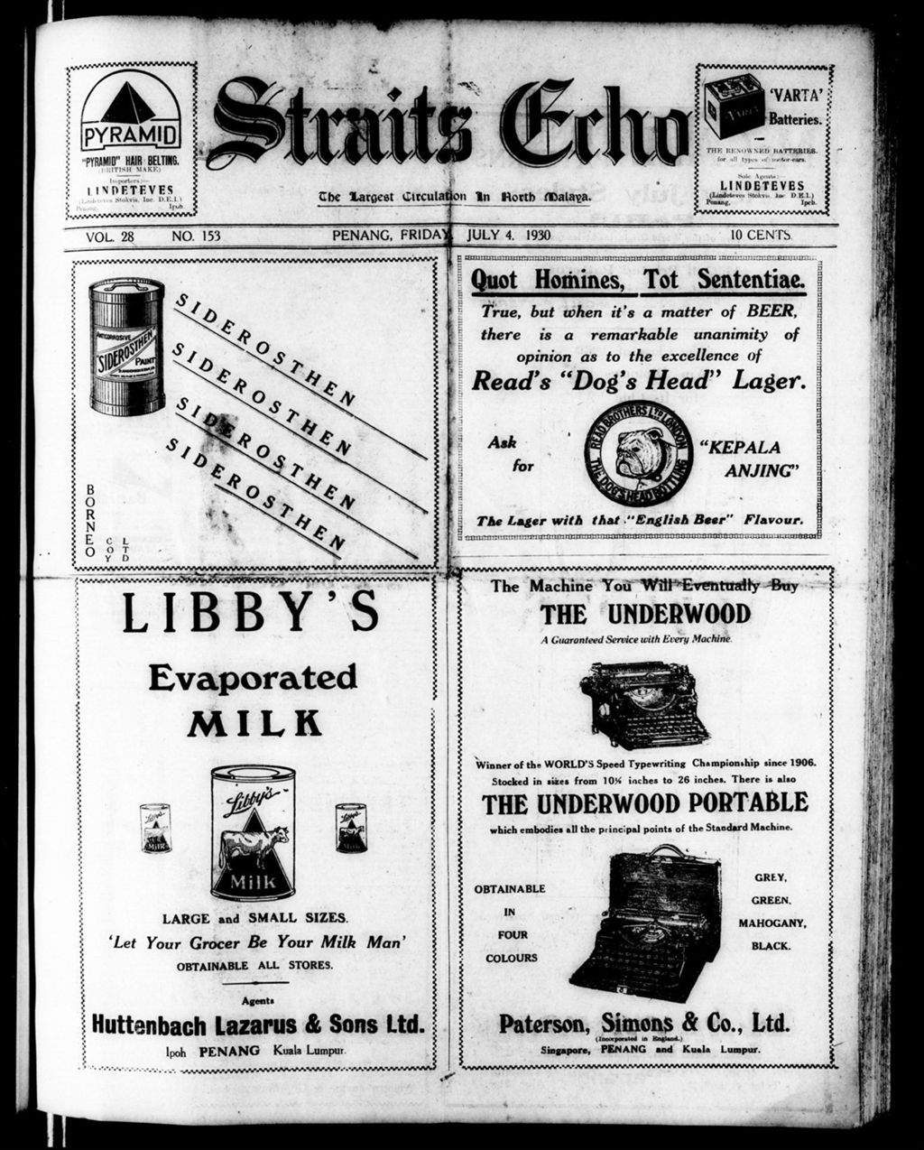 Miniature of Straits Echo 04 July 1930