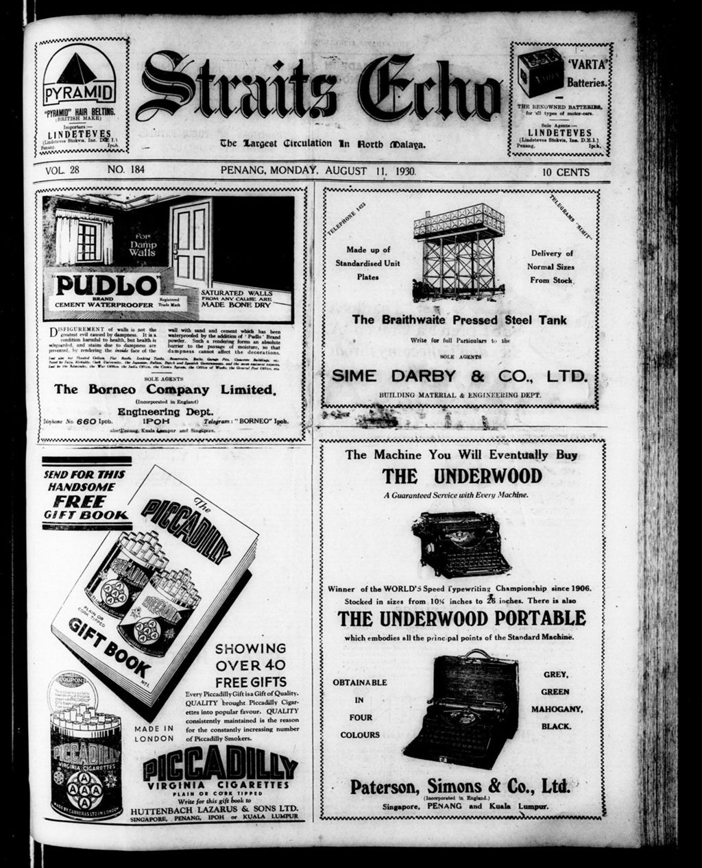 Miniature of Straits Echo 11 August 1930