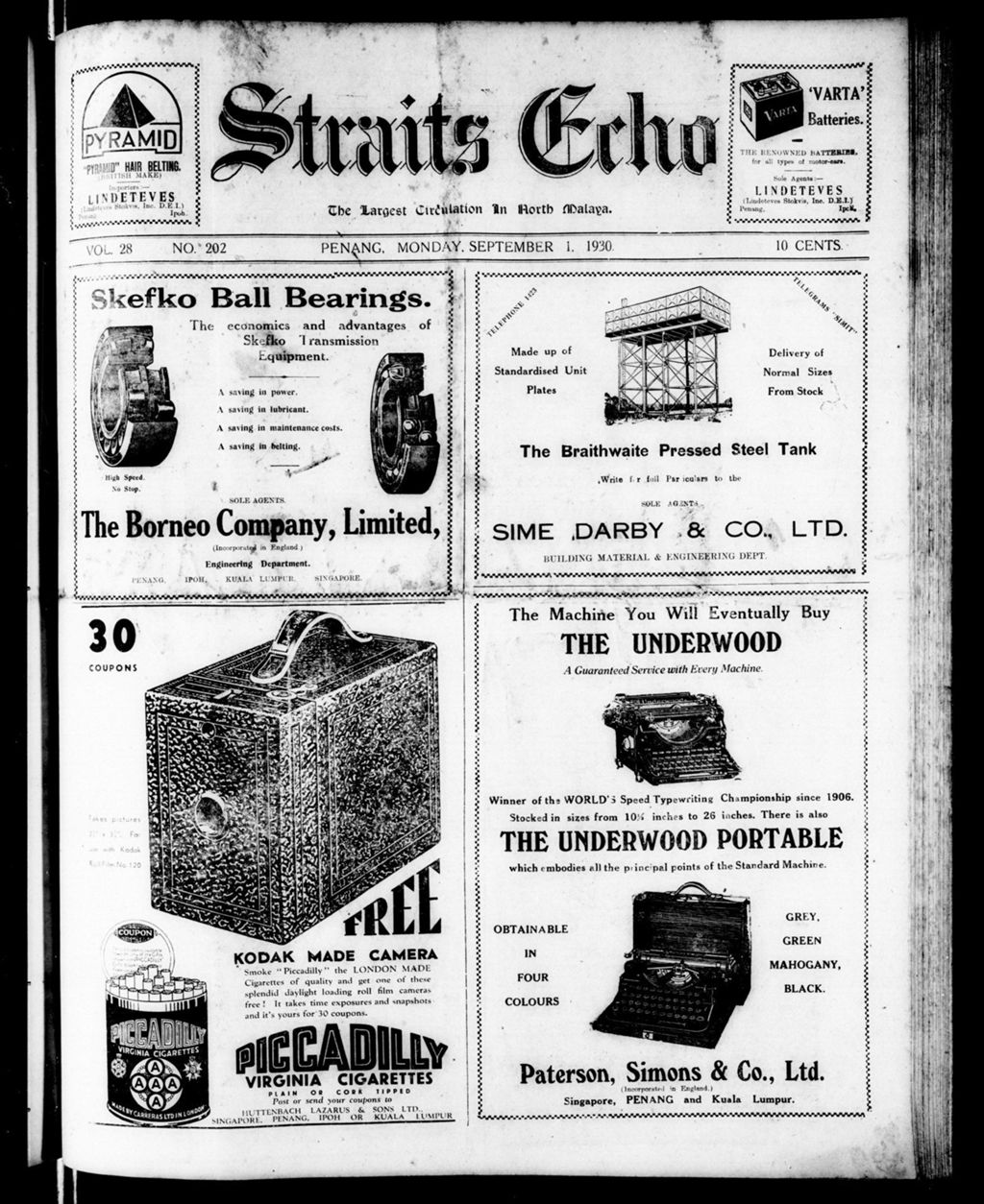 Miniature of Straits Echo 01 September 1930