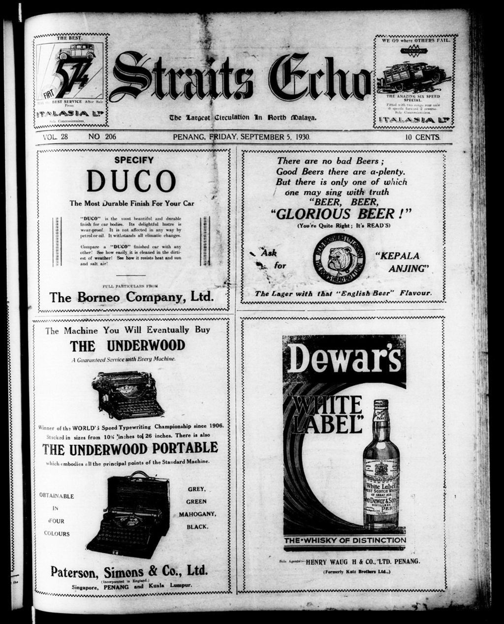 Miniature of Straits Echo 05 September 1930