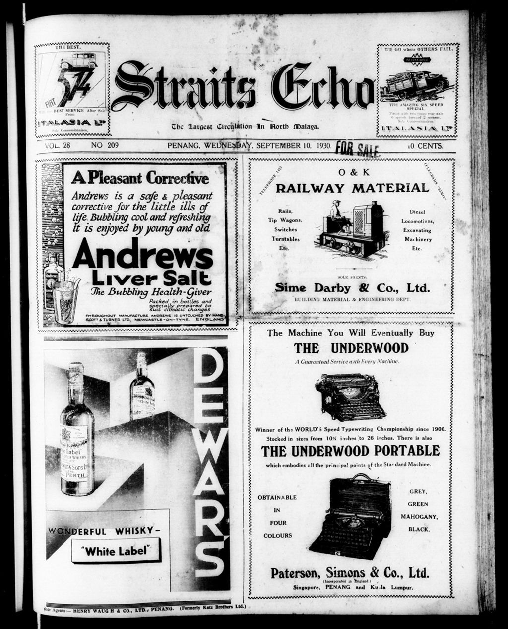 Miniature of Straits Echo 10 September 1930