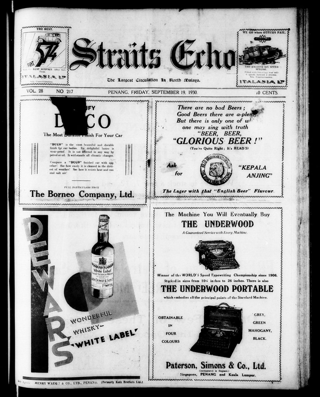 Miniature of Straits Echo 19 September 1930