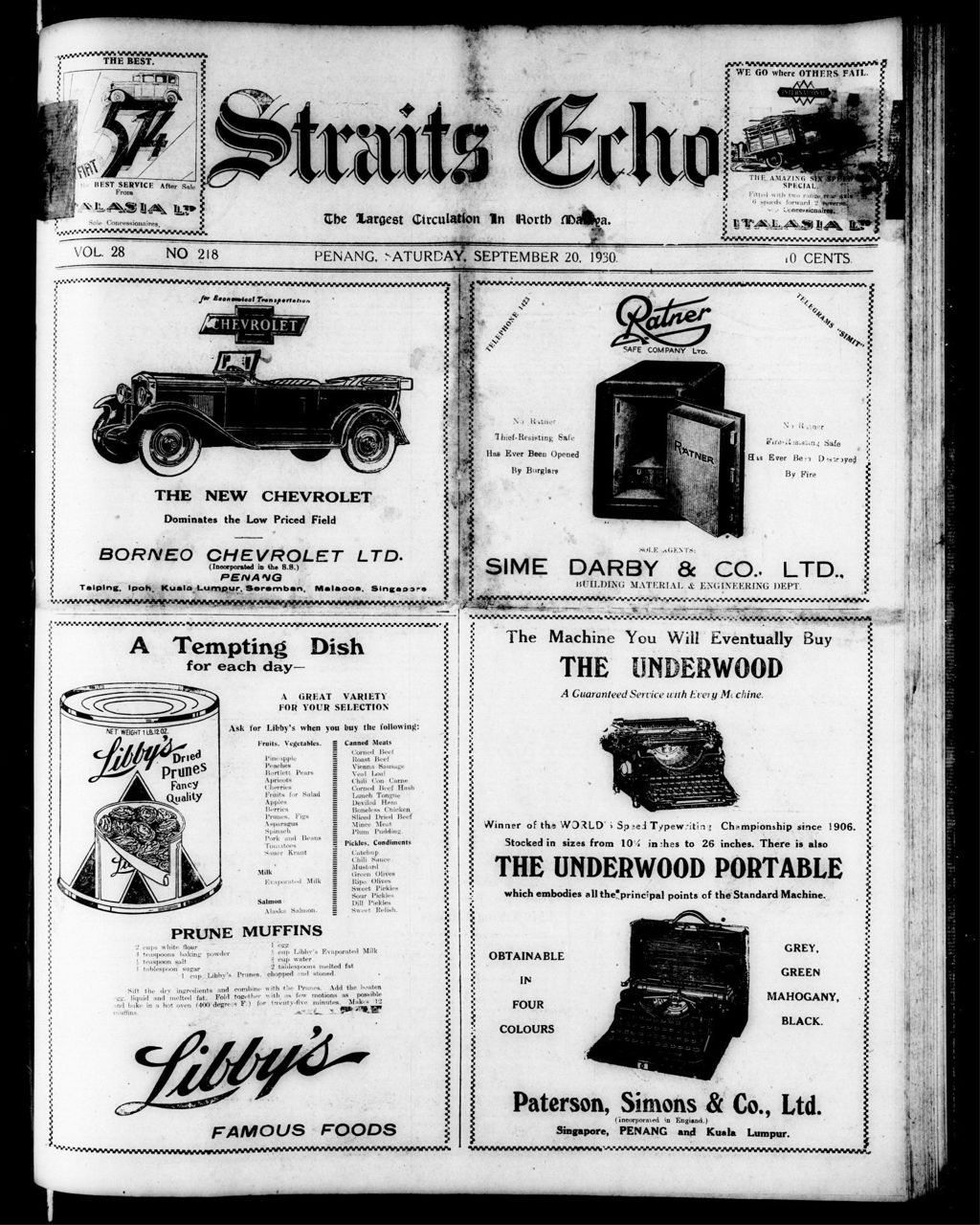 Miniature of Straits Echo 20 September 1930