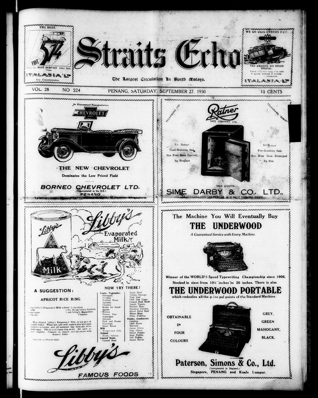 Miniature of Straits Echo 27 September 1930