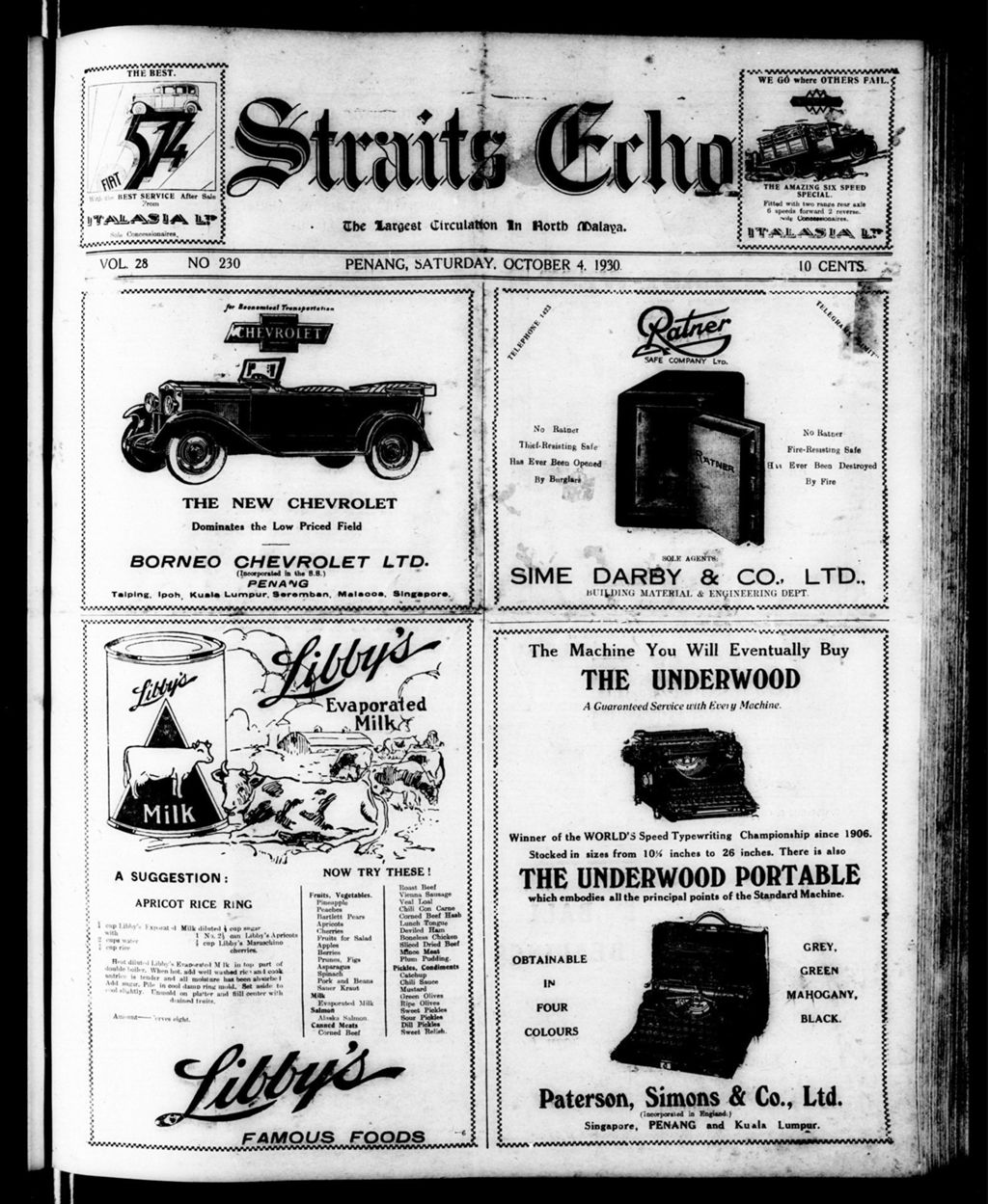 Miniature of Straits Echo 04 October 1930