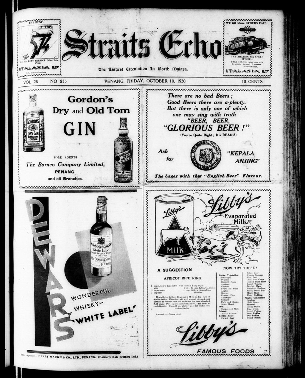 Miniature of Straits Echo 10 October 1930