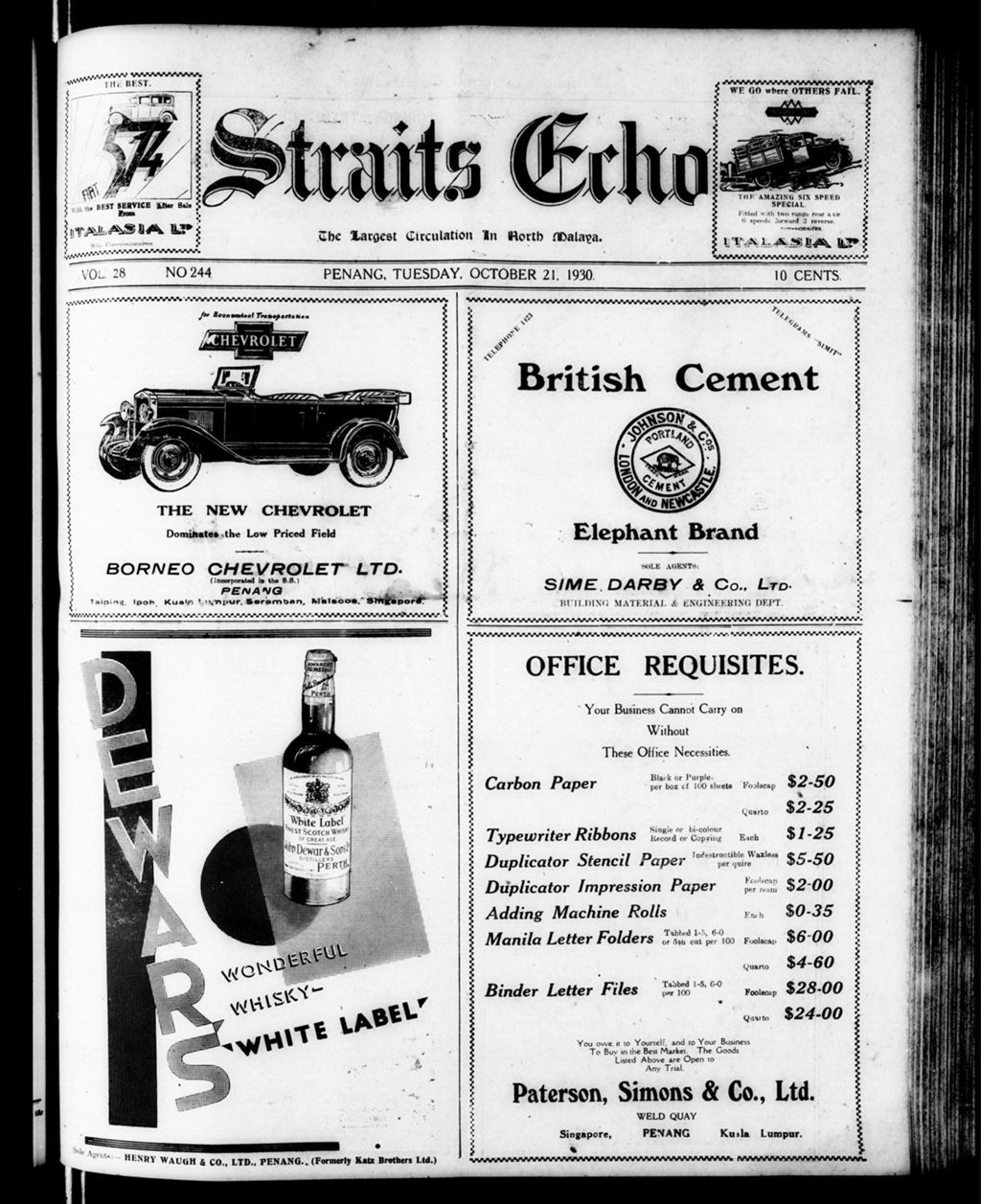 Miniature of Straits Echo 21 October 1930