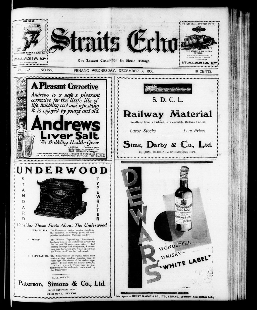 Miniature of Straits Echo 03 December 1930