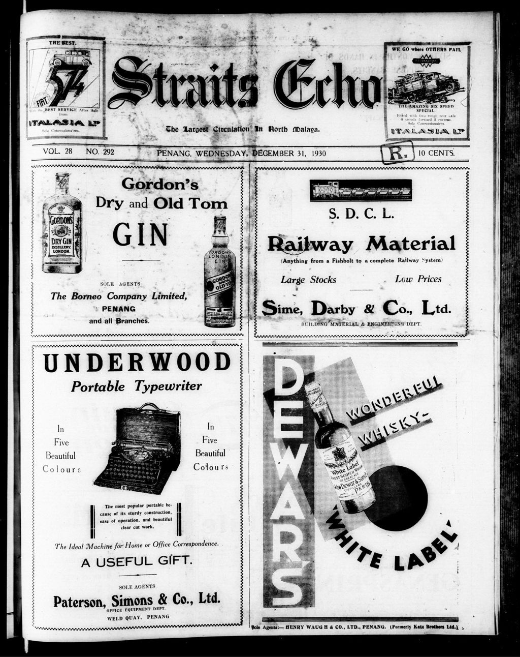 Miniature of Straits Echo 31 December 1930