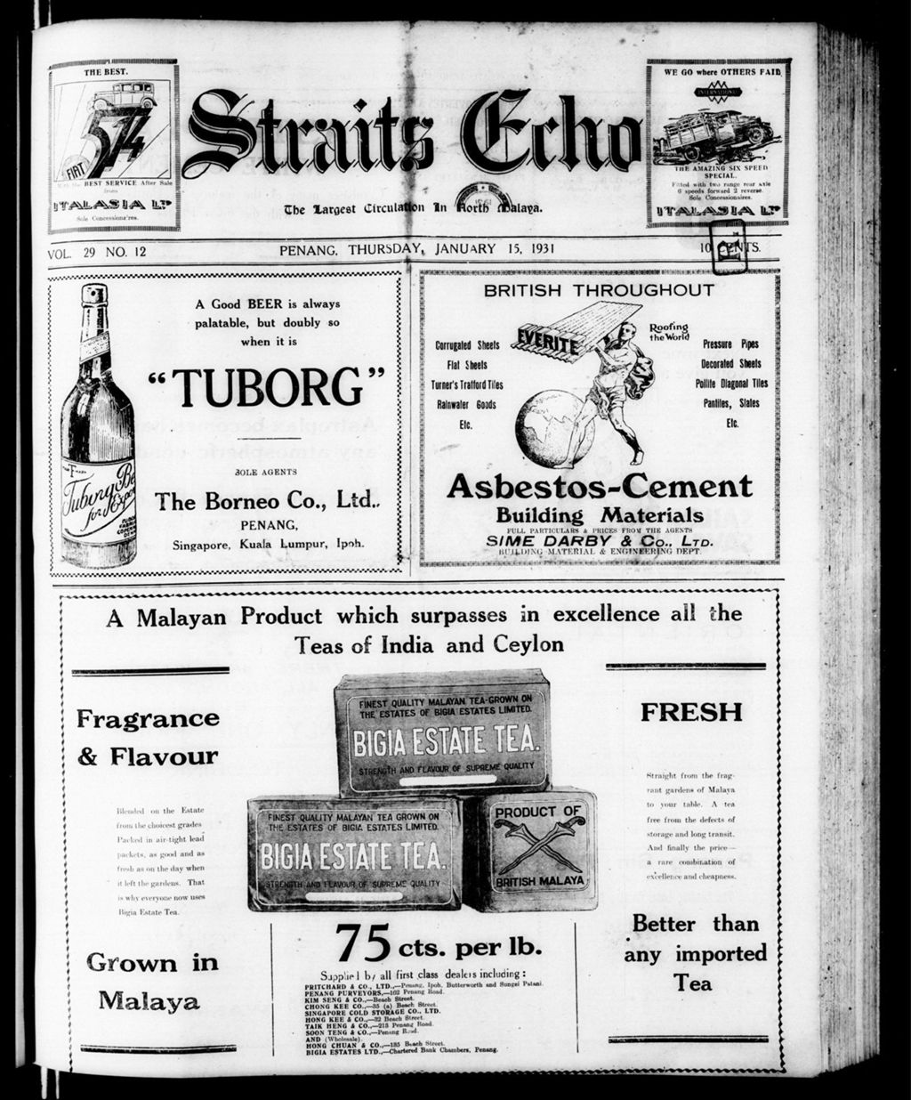 Miniature of Straits Echo 15 January 1931