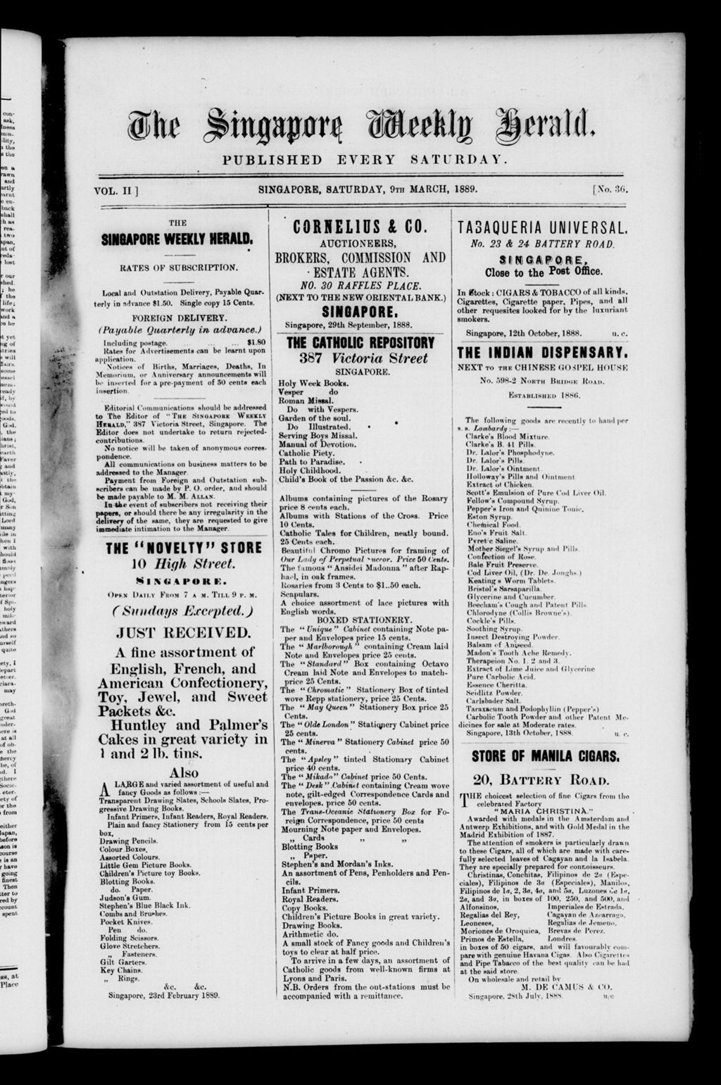 Miniature of Singapore Weekly Herald 09 March 1889