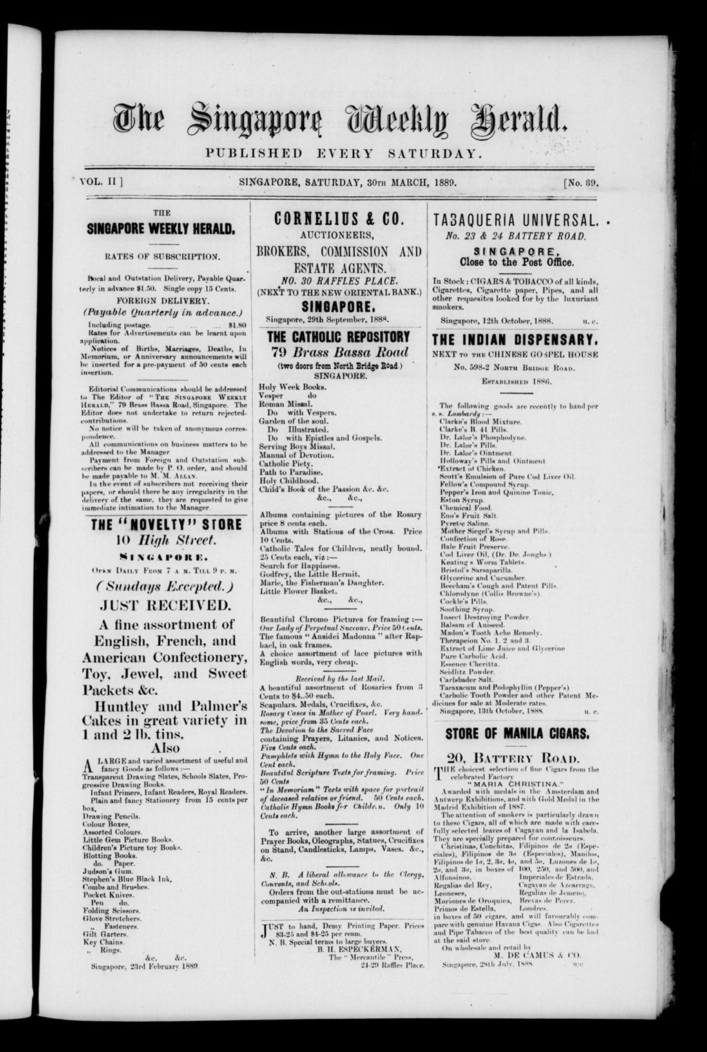 Miniature of Singapore Weekly Herald 30 March 1889