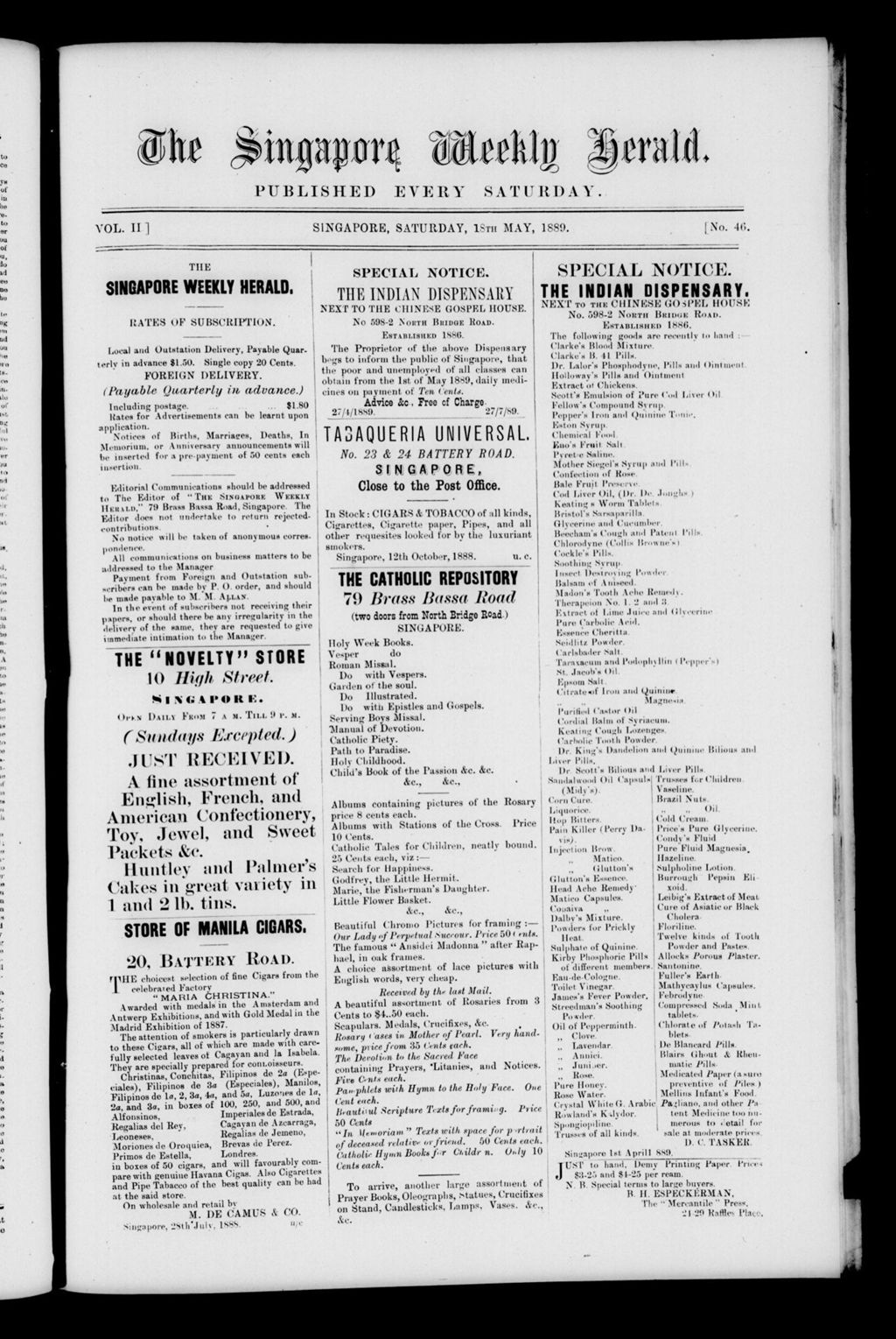 Miniature of Singapore Weekly Herald 18 May 1889