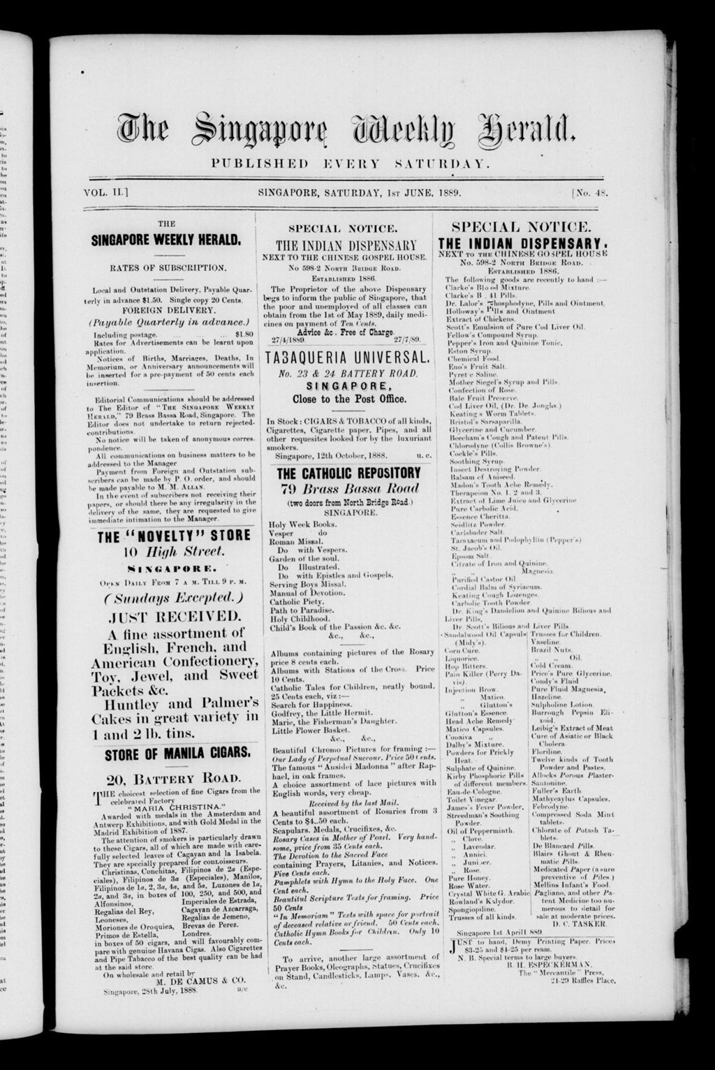 Miniature of Singapore Weekly Herald 01 June 1889