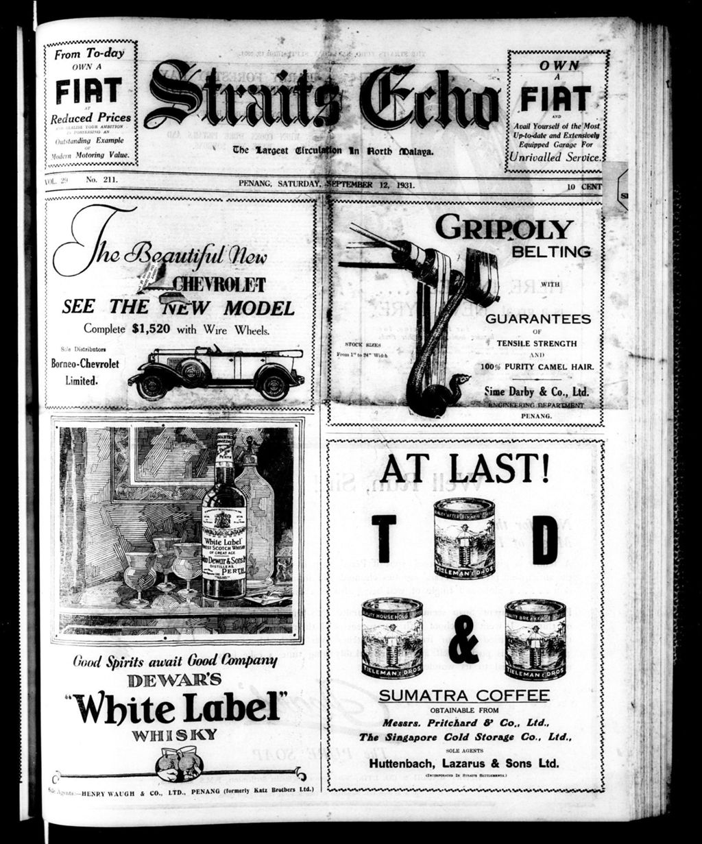 Miniature of Straits Echo 12 September 1931