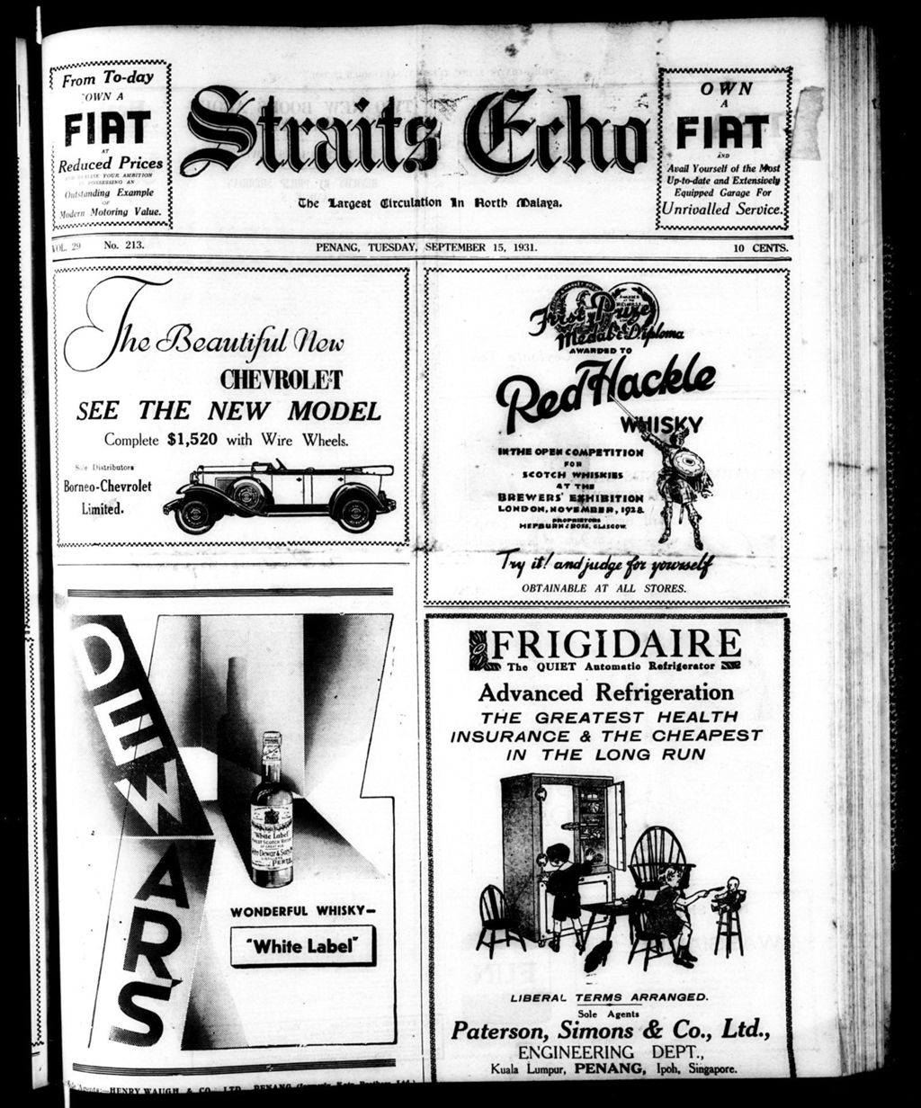 Miniature of Straits Echo 15 September 1931