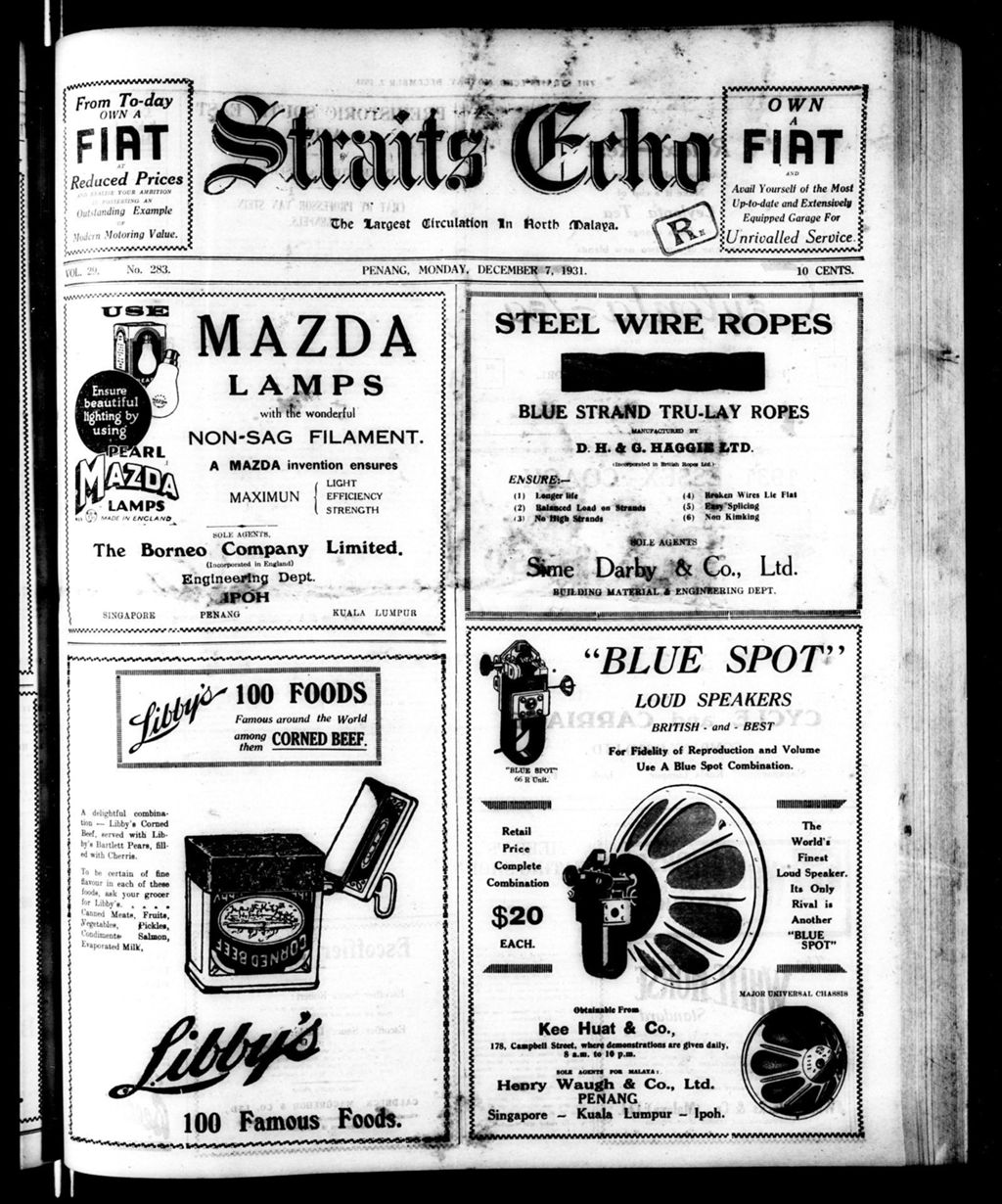 Miniature of Straits Echo 07 December 1931