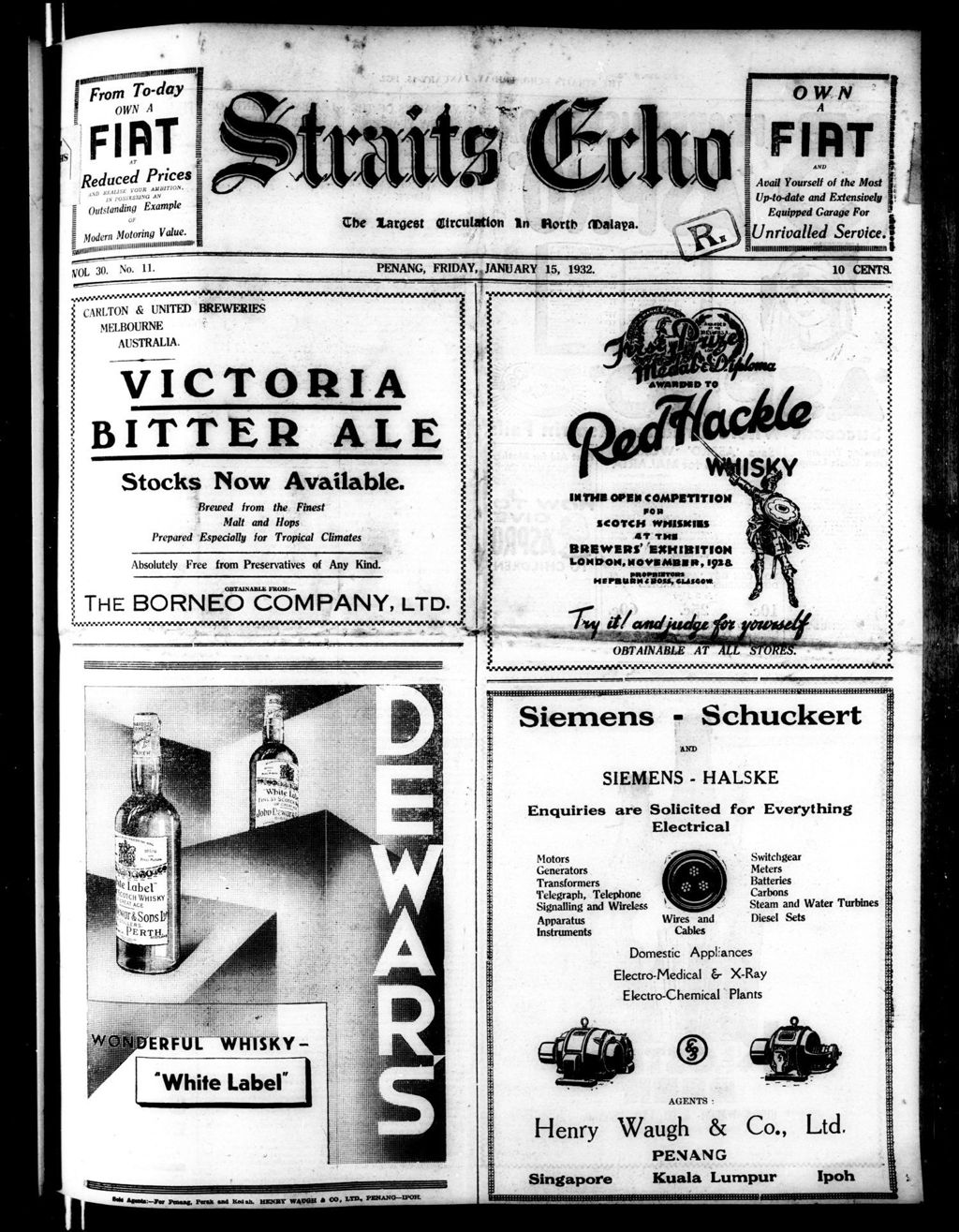 Miniature of Straits Echo 15 January 1932