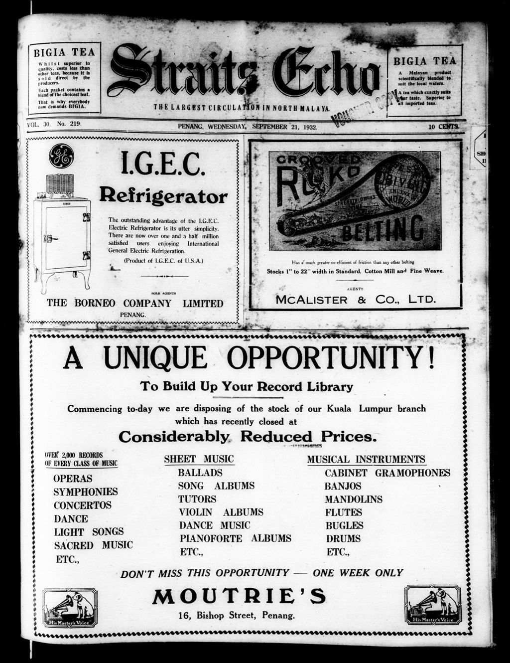 Miniature of Straits Echo 21 September 1932