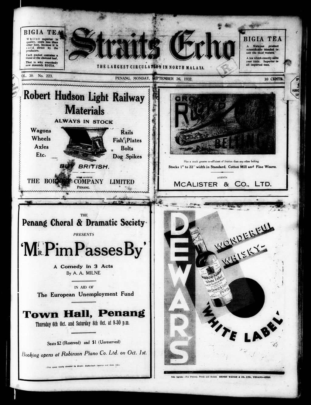 Miniature of Straits Echo 26 September 1932