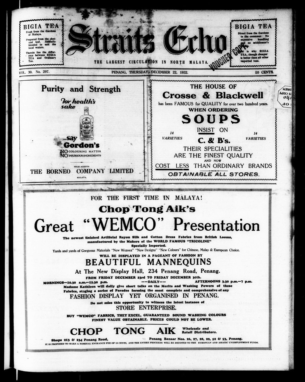 Miniature of Straits Echo 22 December 1932