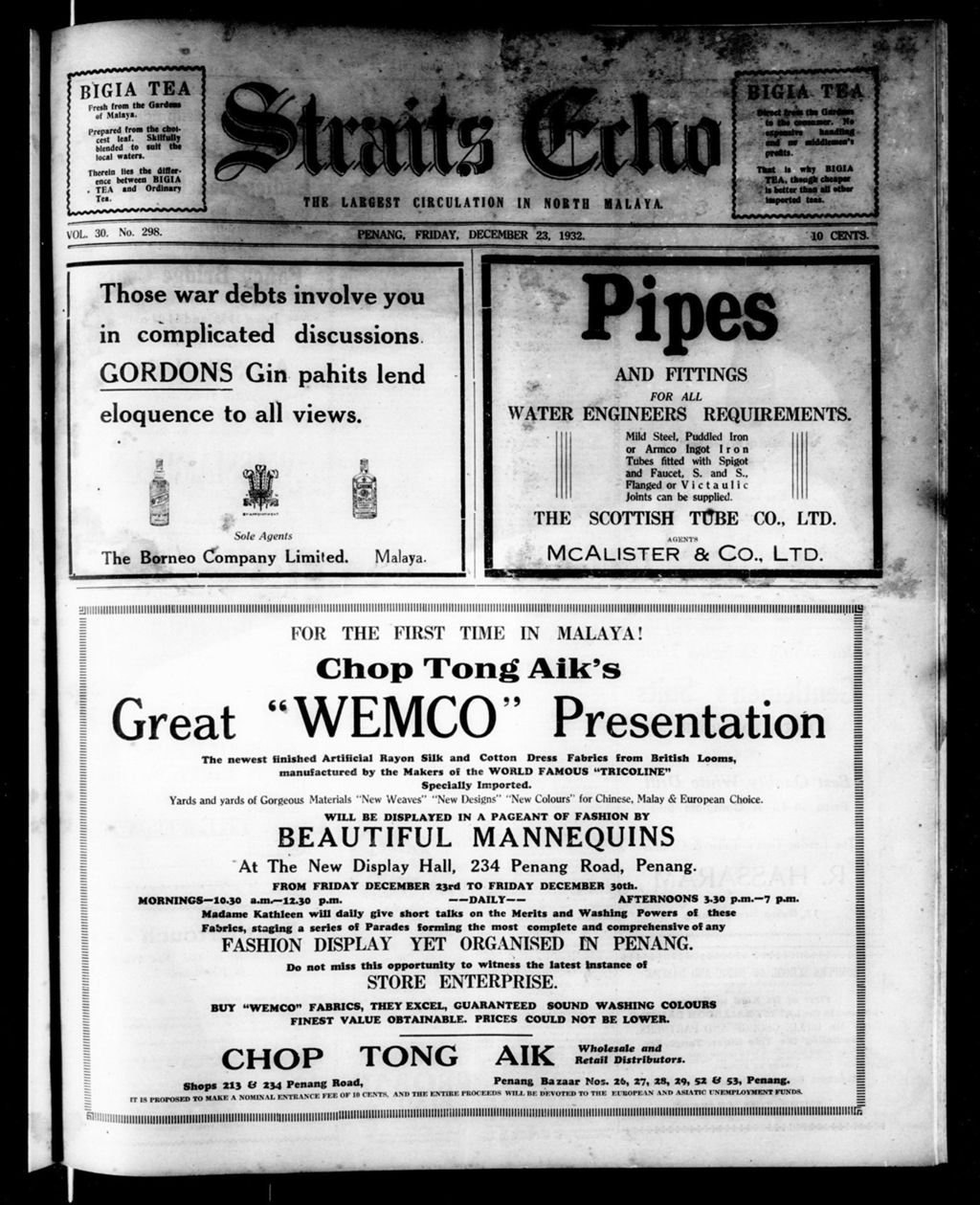 Miniature of Straits Echo 23 December 1932