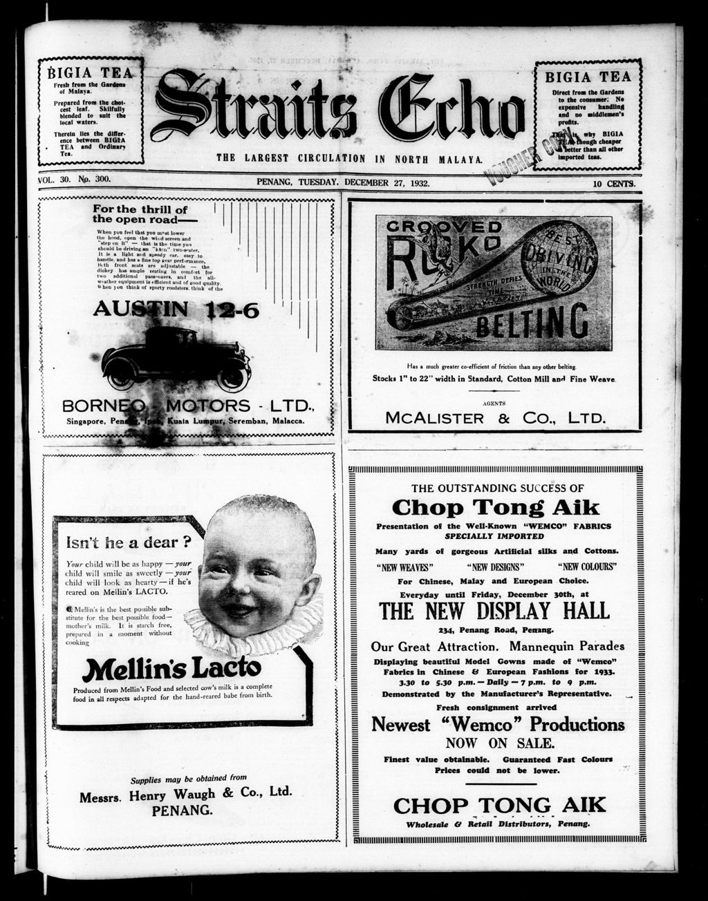 Miniature of Straits Echo 27 December 1932