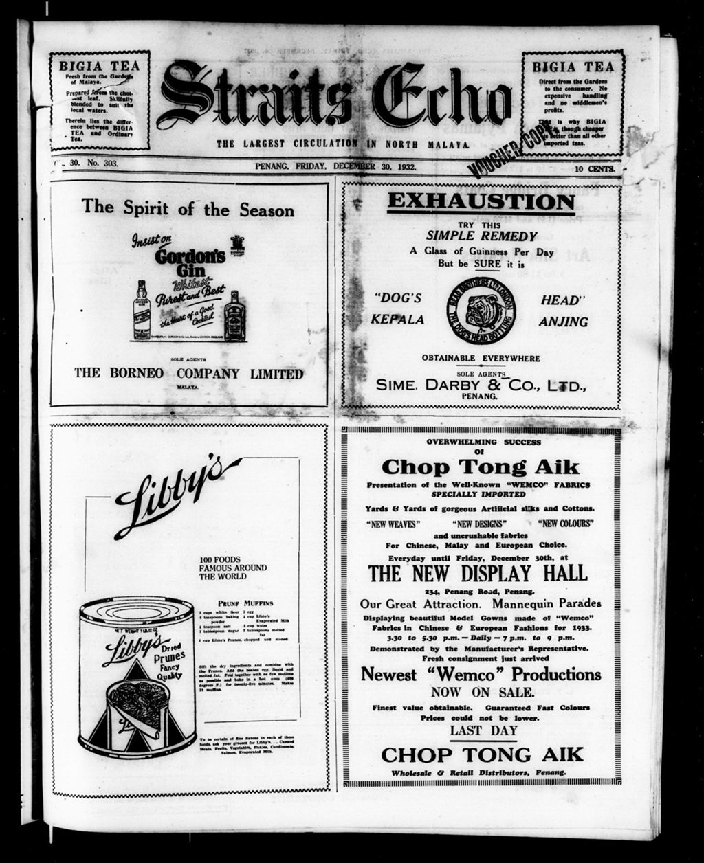 Miniature of Straits Echo 30 December 1932