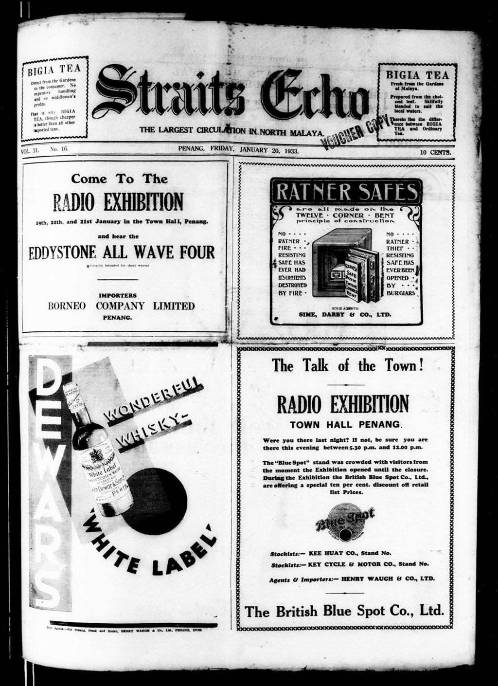 Miniature of Straits Echo 20 January 1933