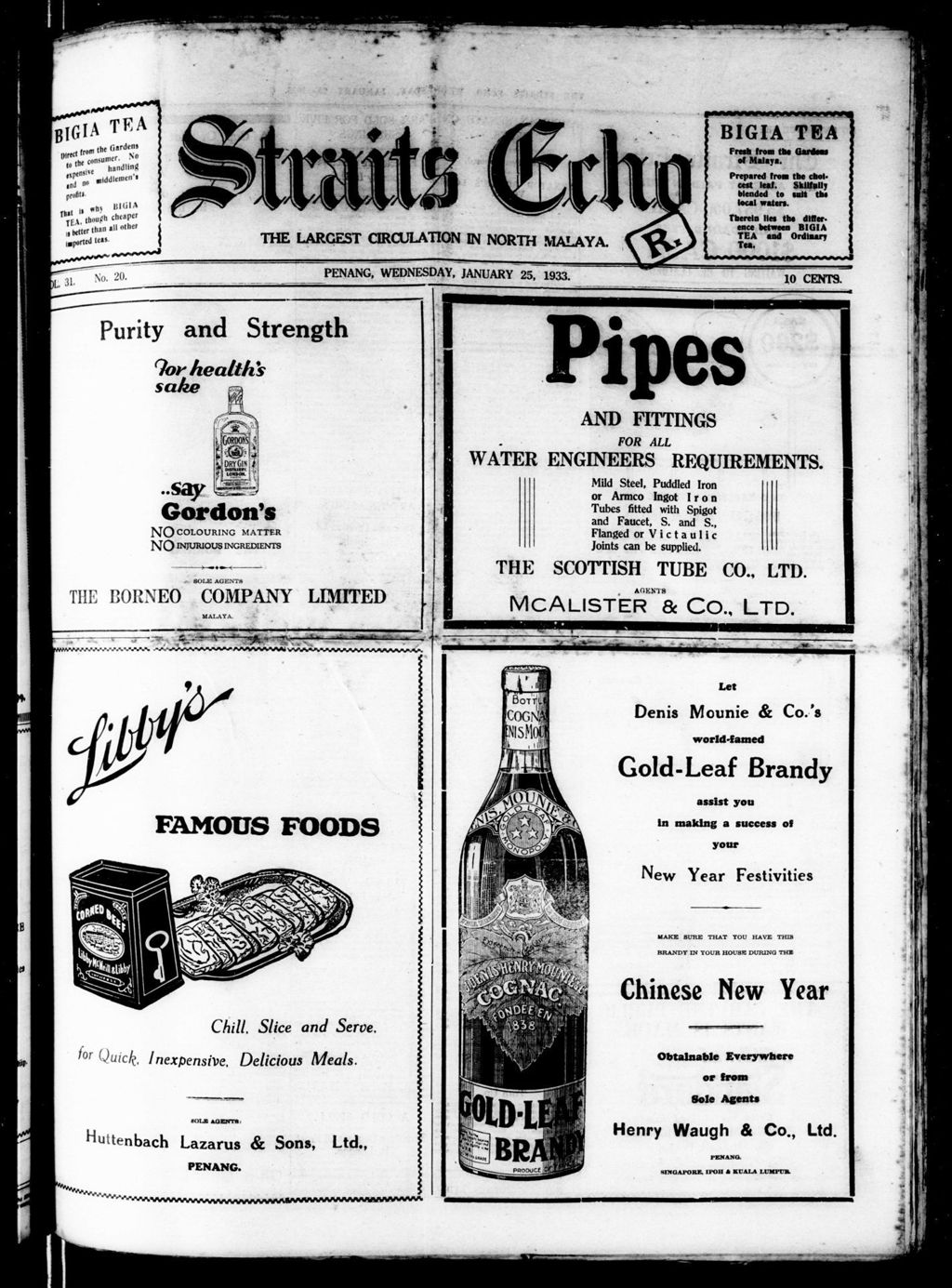 Miniature of Straits Echo 25 January 1933