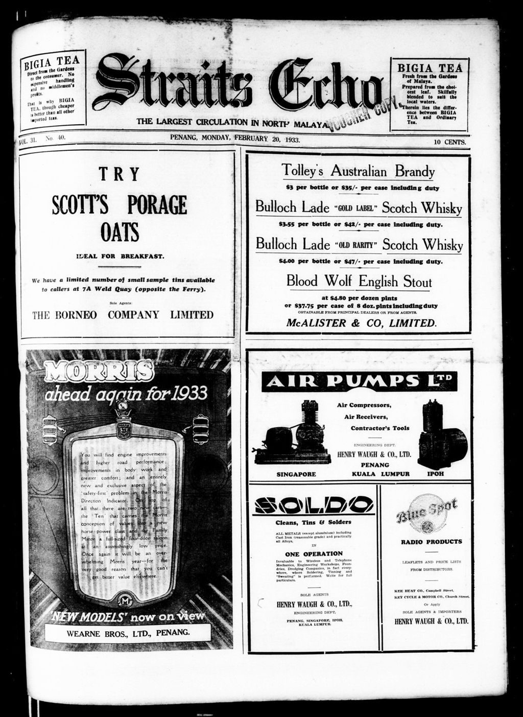 Miniature of Straits Echo 20 February 1933