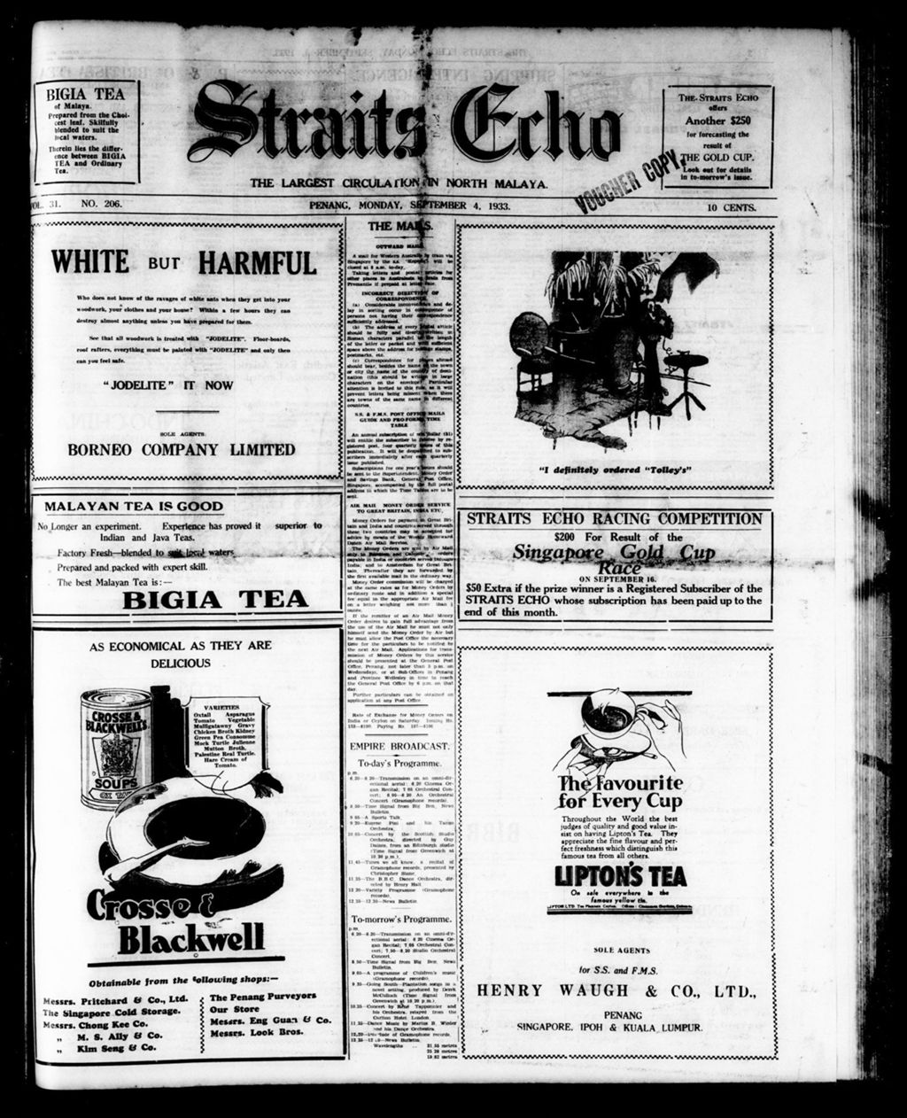 Miniature of Straits Echo 04 September 1933