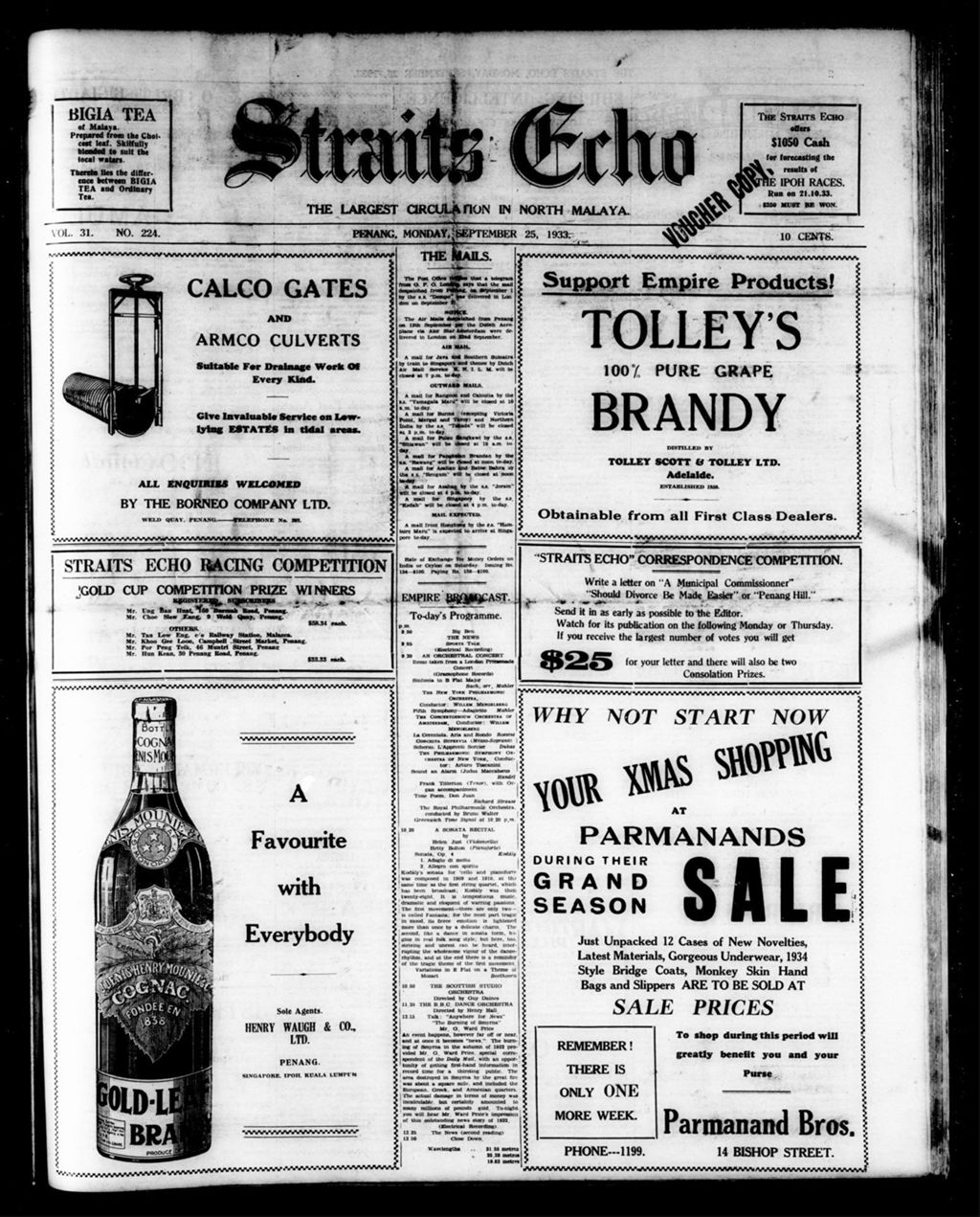 Miniature of Straits Echo 25 September 1933