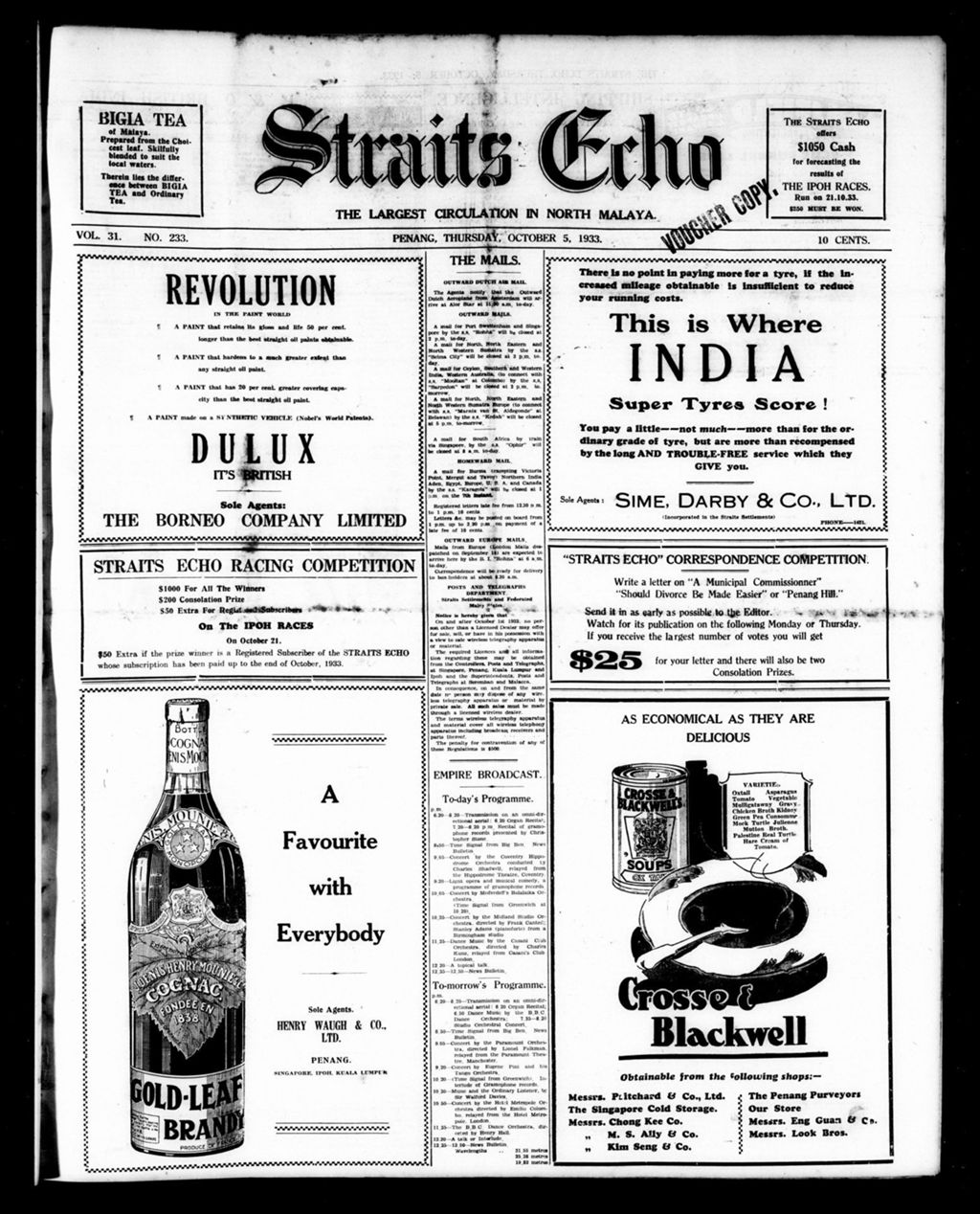 Miniature of Straits Echo 05 October 1933