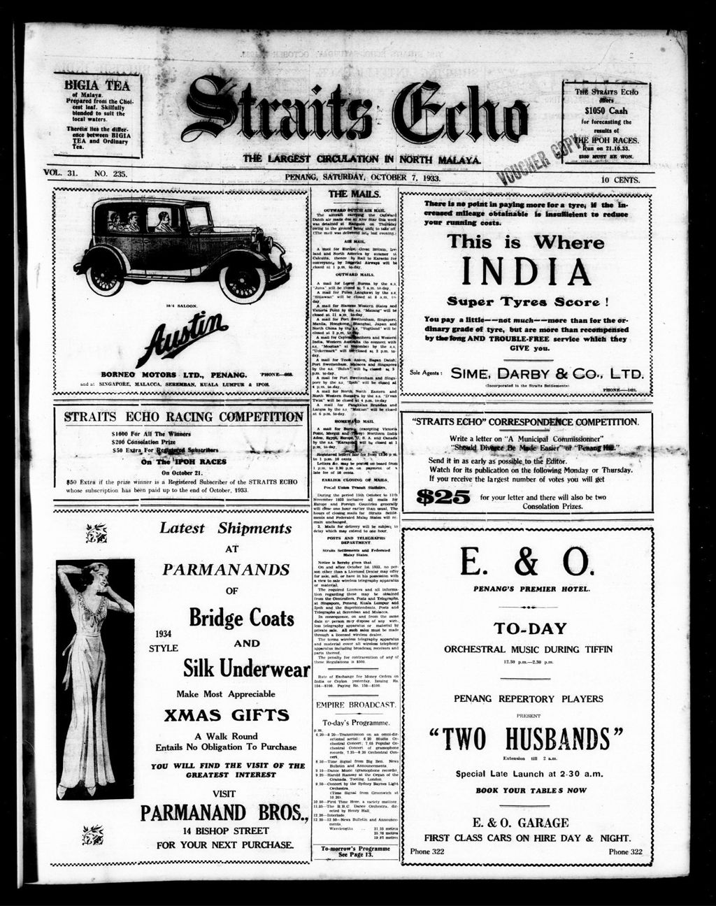 Miniature of Straits Echo 07 October 1933