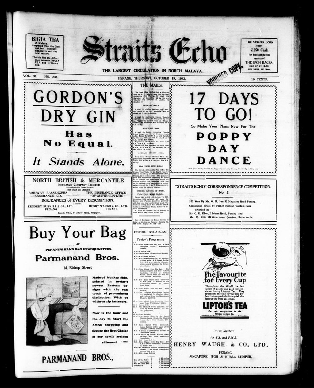 Miniature of Straits Echo 19 October 1933