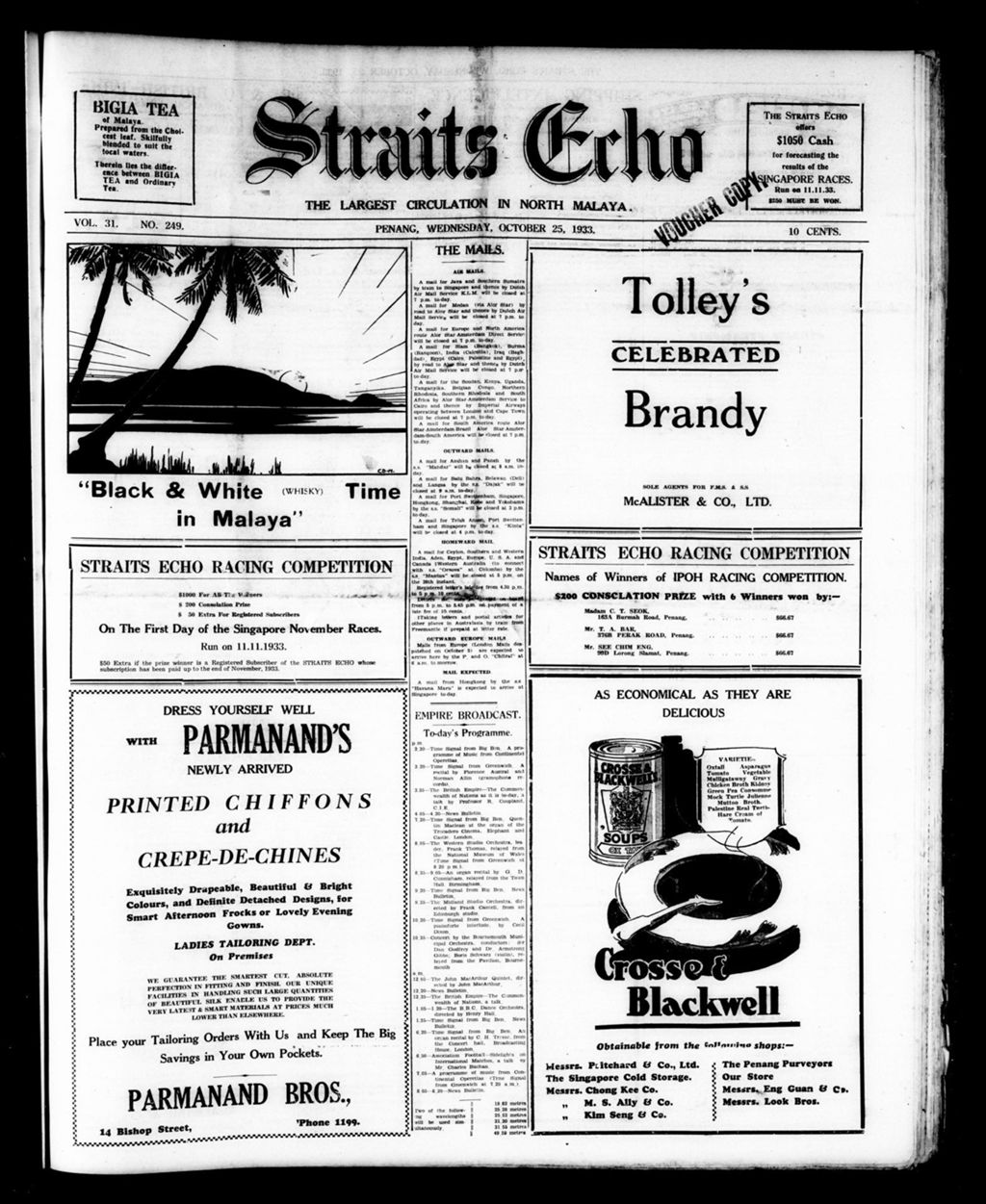 Miniature of Straits Echo 25 October 1933