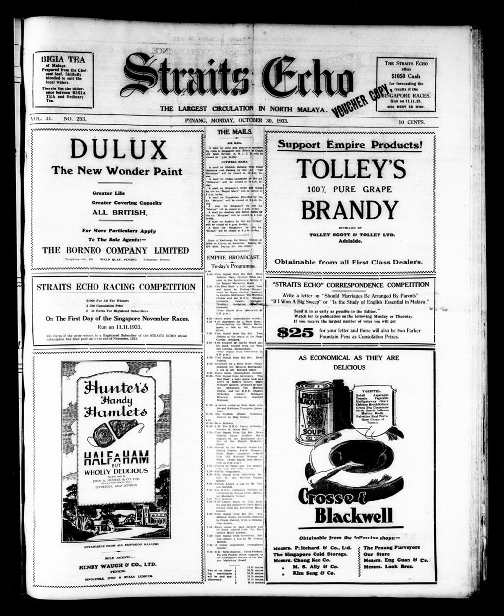 Miniature of Straits Echo 30 October 1933