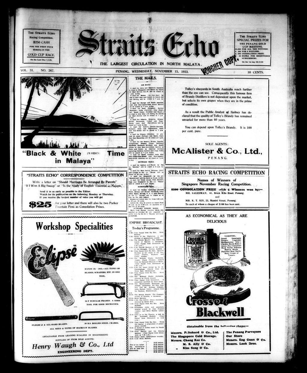 Miniature of Straits Echo 15 November 1933