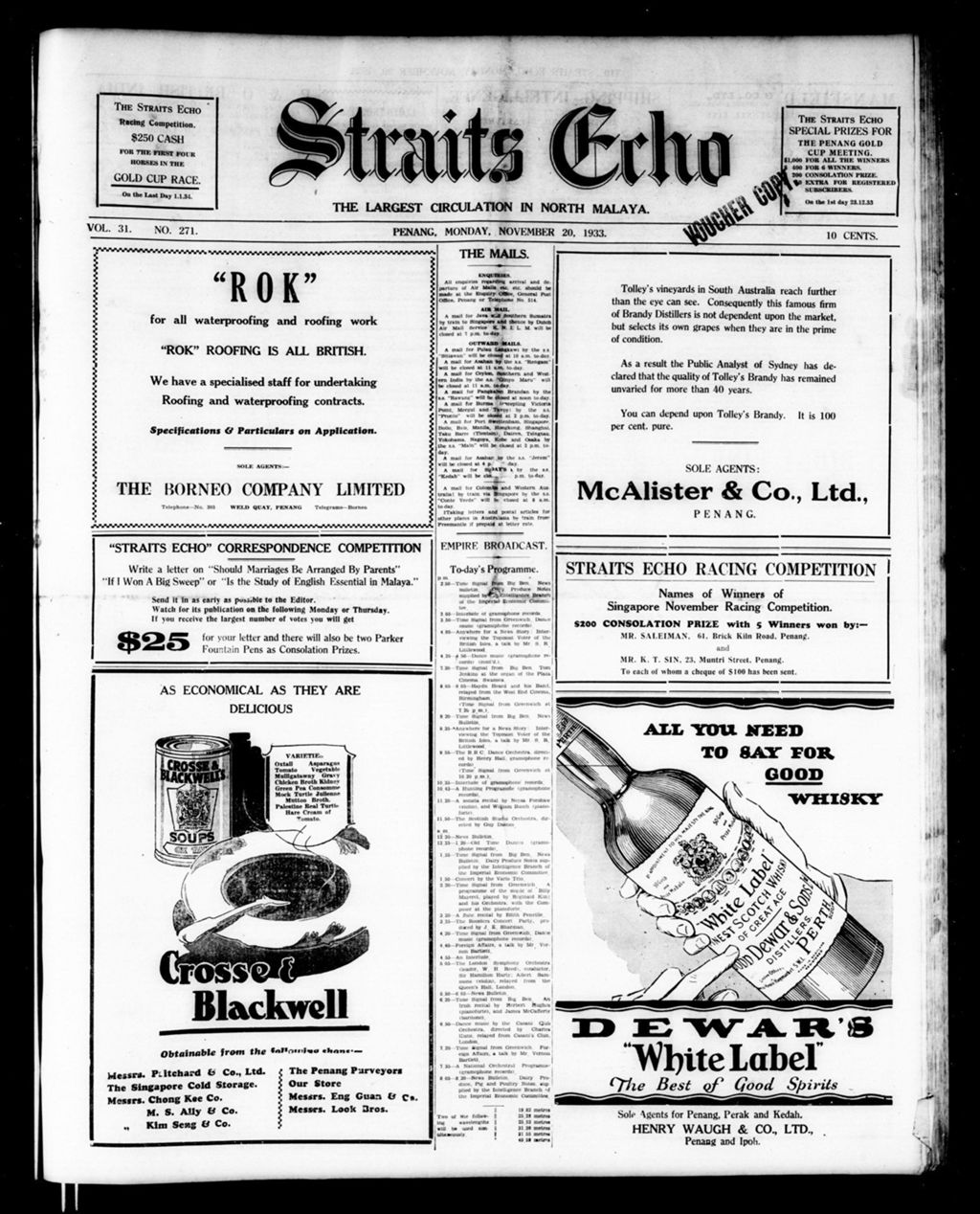 Miniature of Straits Echo 20 November 1933