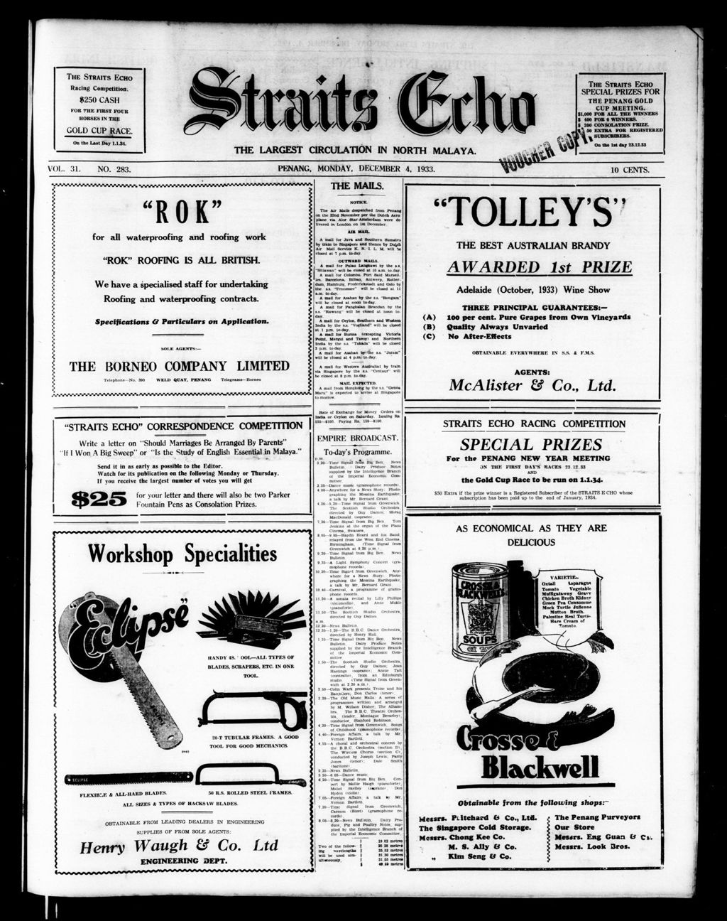 Miniature of Straits Echo 04 December 1933